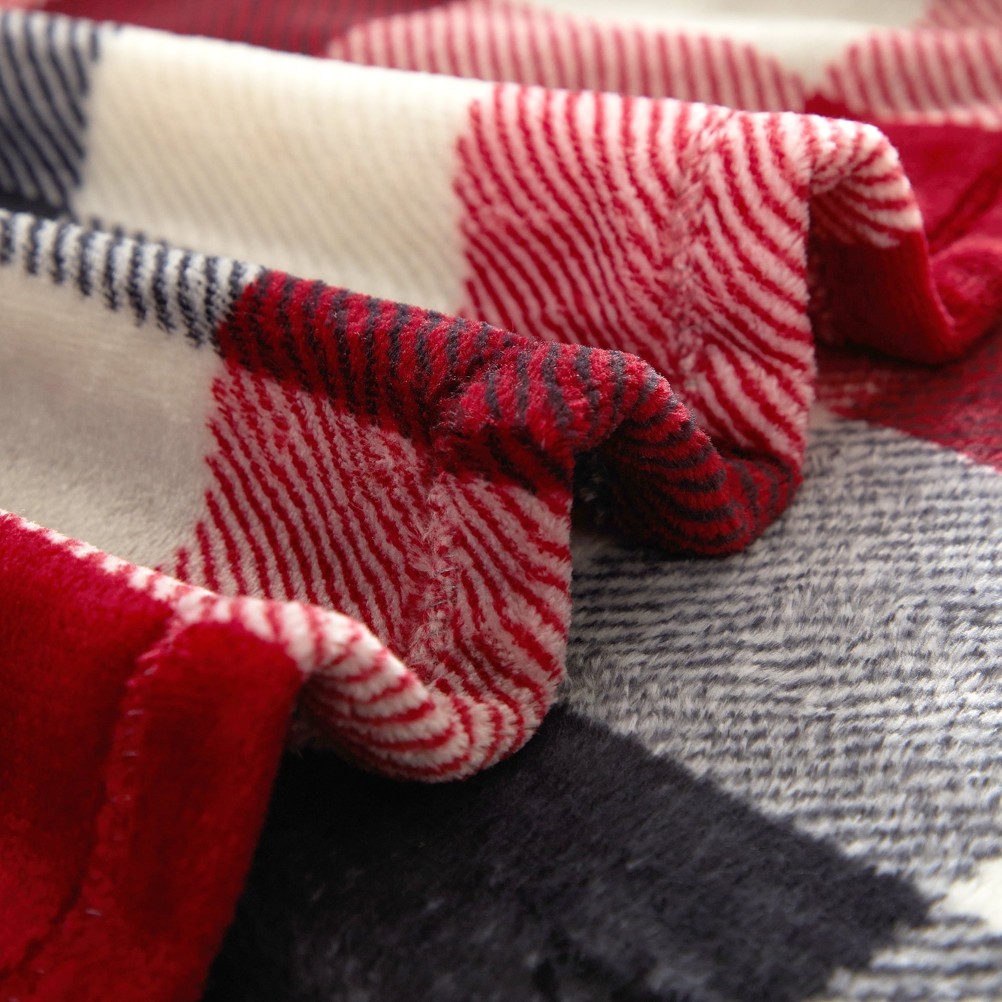 Cozy Fleece Cozy Plush Throw Blanket, Red Plaid 50" x 60" All Ages - Luxury Knitted Decorative Throw Blanket with Fringes Detail