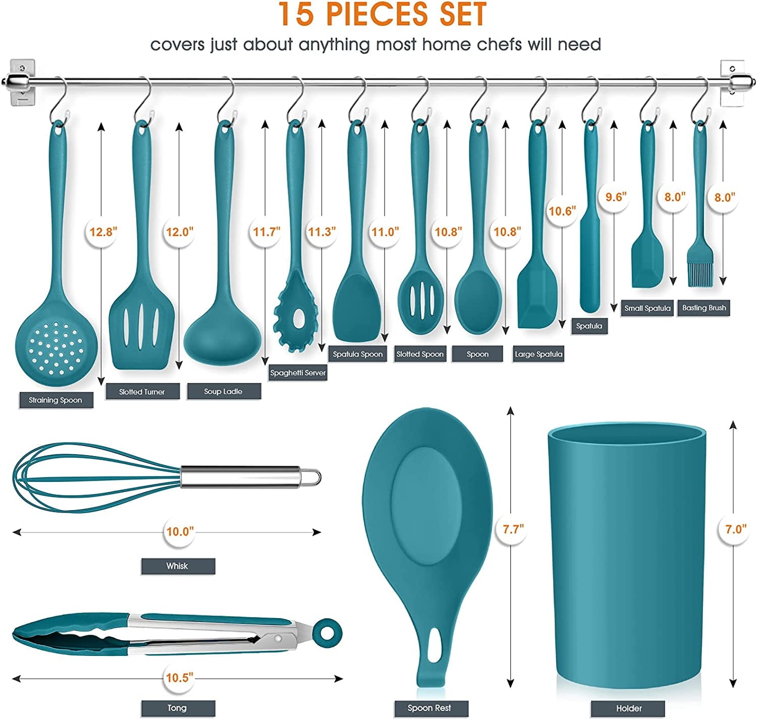 Ergonomic Cooking 15-Piece Kitchen Utensils Set, Silicone Cooking Utensils with Holder, Non-stick Cookware Friendly & Heat Resistant - ... - Heat-Resistant Silicone Cooking Spatula Turner Detail