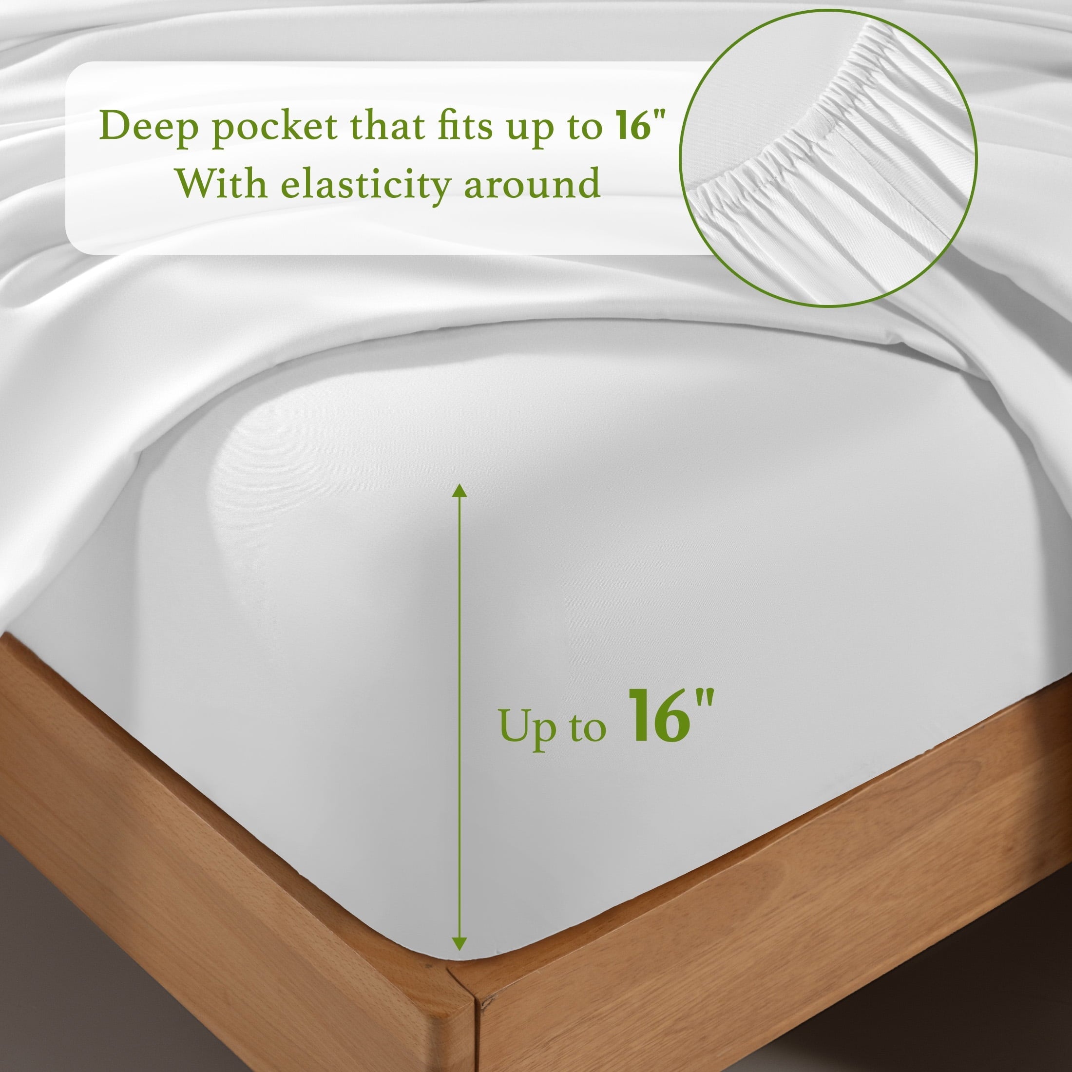 Breathable Luxury Bamboo Sheets Set, 4-Piece Queen Sheet Set with 16" Deep Pockets, Soft and Breathable Bed Sheets, White - Cooling Hotel Quality Bedding Sheets and Pillowcases Detail