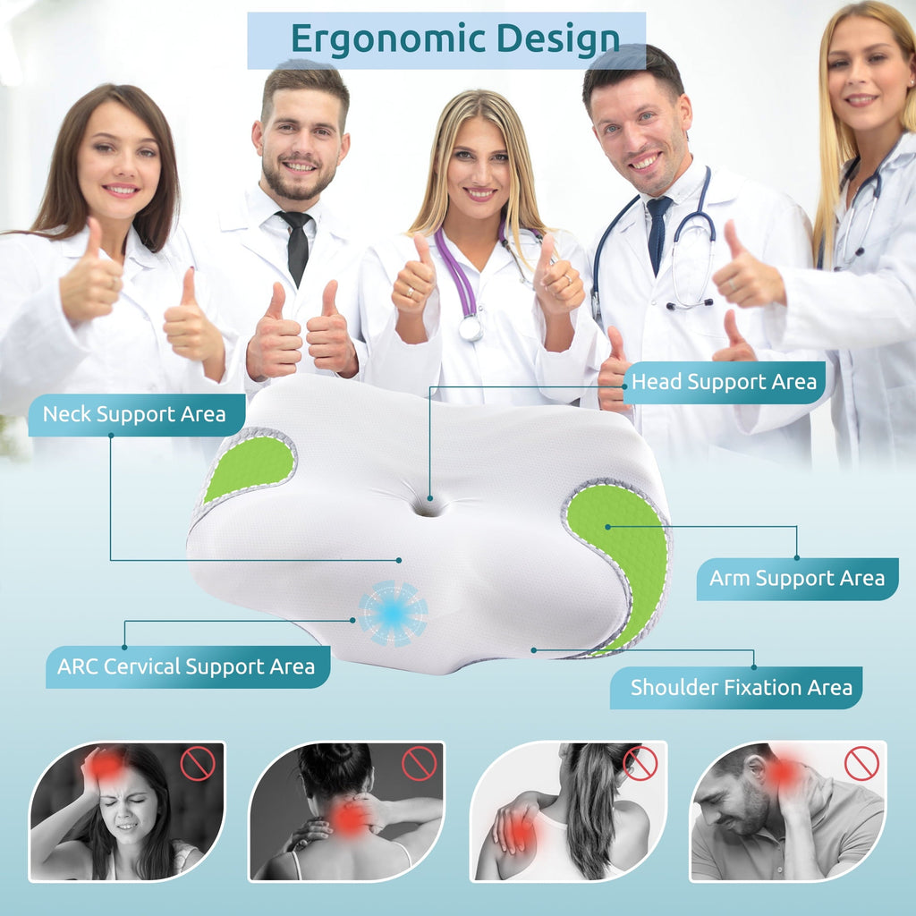Hotel Collection Cervical Memory Foam Pillow Neck Bed Pillow for Pain Relief Sleeping, Ergonomic Orthopedic for Side Back and Stomach ... - Hotel Quality Plush Sleeping Pillows Detail