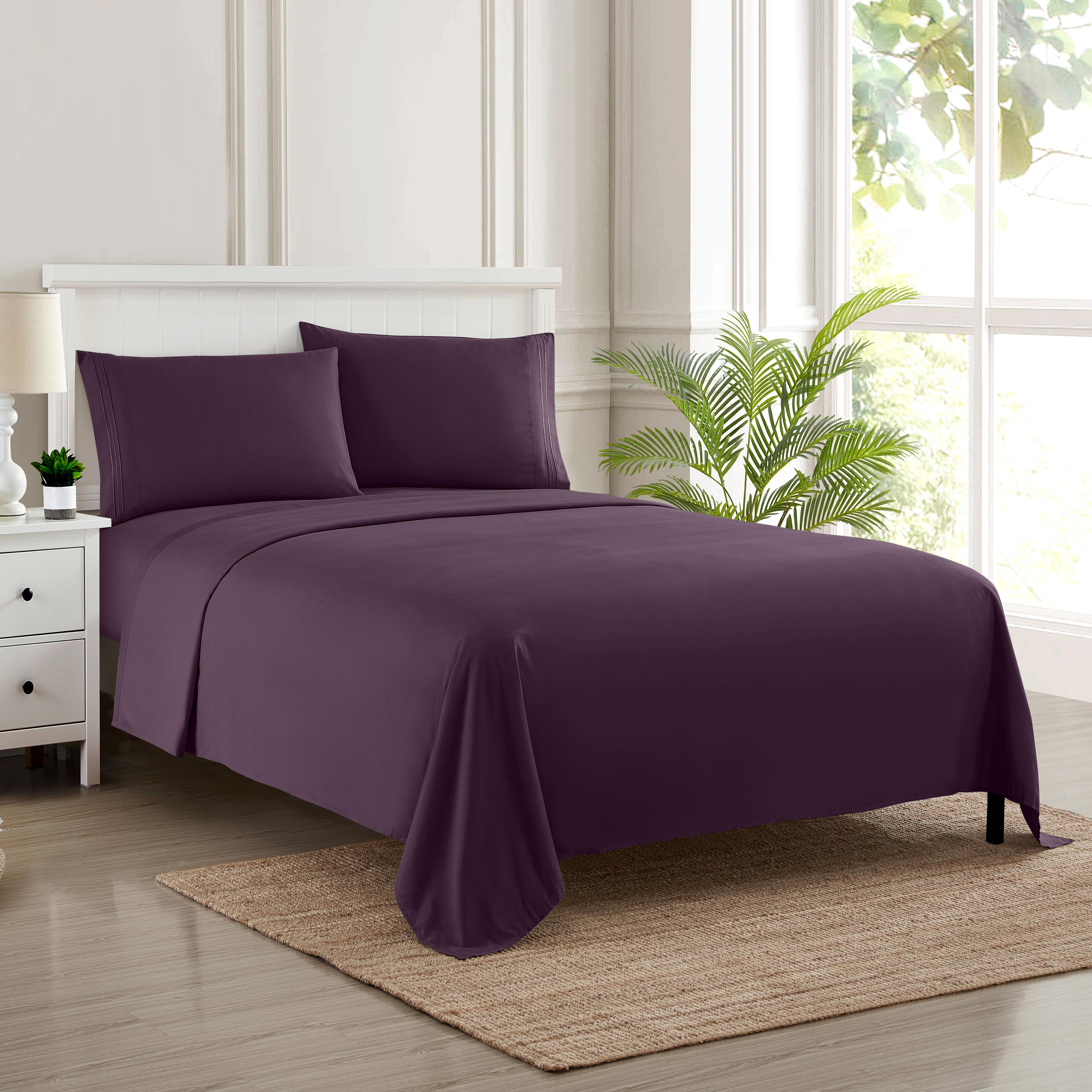 Breathable Luxury 1800 Series Bed Sheets - Extra Soft Microfiber Deep Pocket Sheet Set - Purple, Full - Premium Ultra-Soft Pillowcase Pair for Sleeping Detail