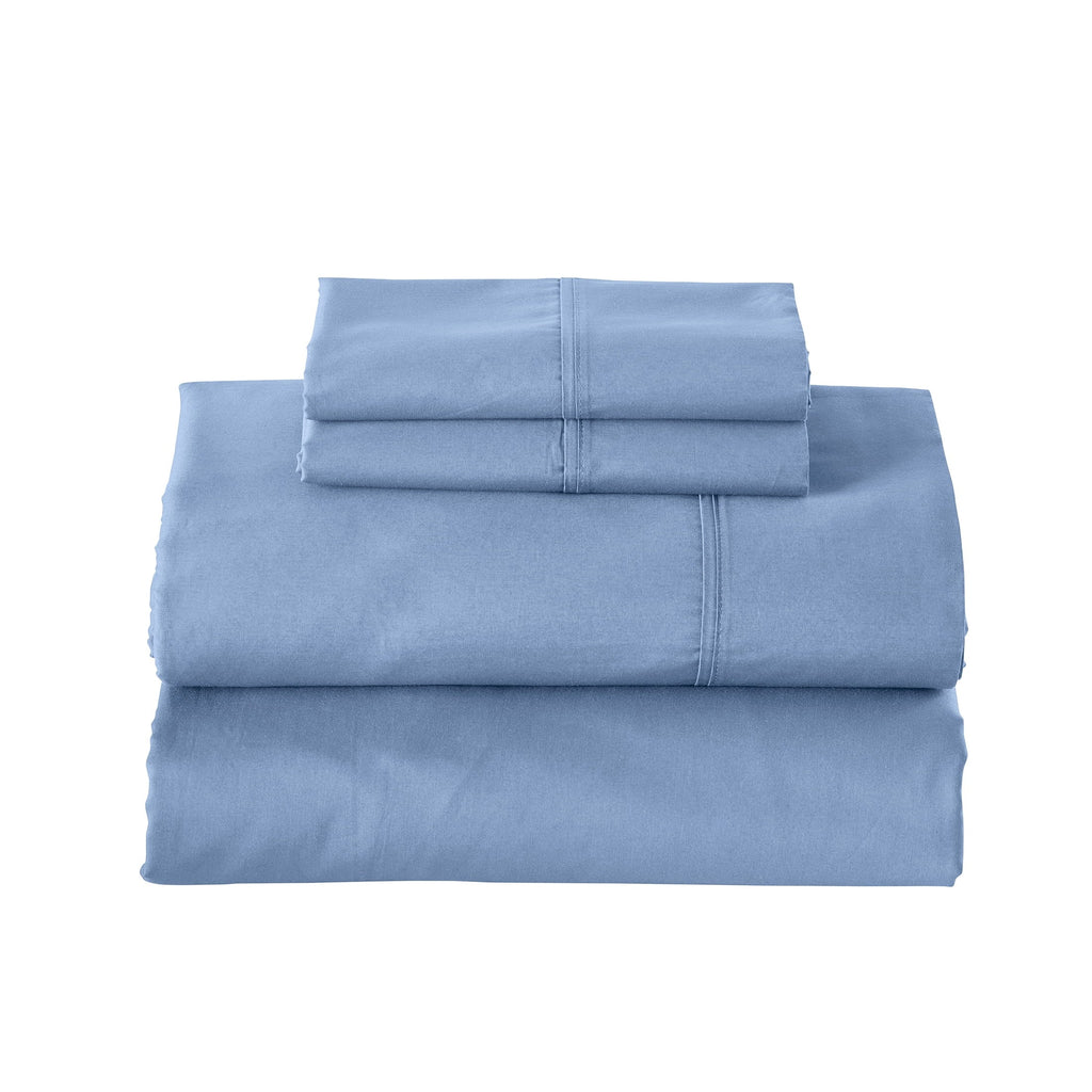 Premium Egyptian Cotton Cool & Crisp 3-Piece 300 Thread Count Blue Water Cotton Percale Sheet Set, Twin - Breathable Egyptian Cotton Flat & Fitted Sheets Detail