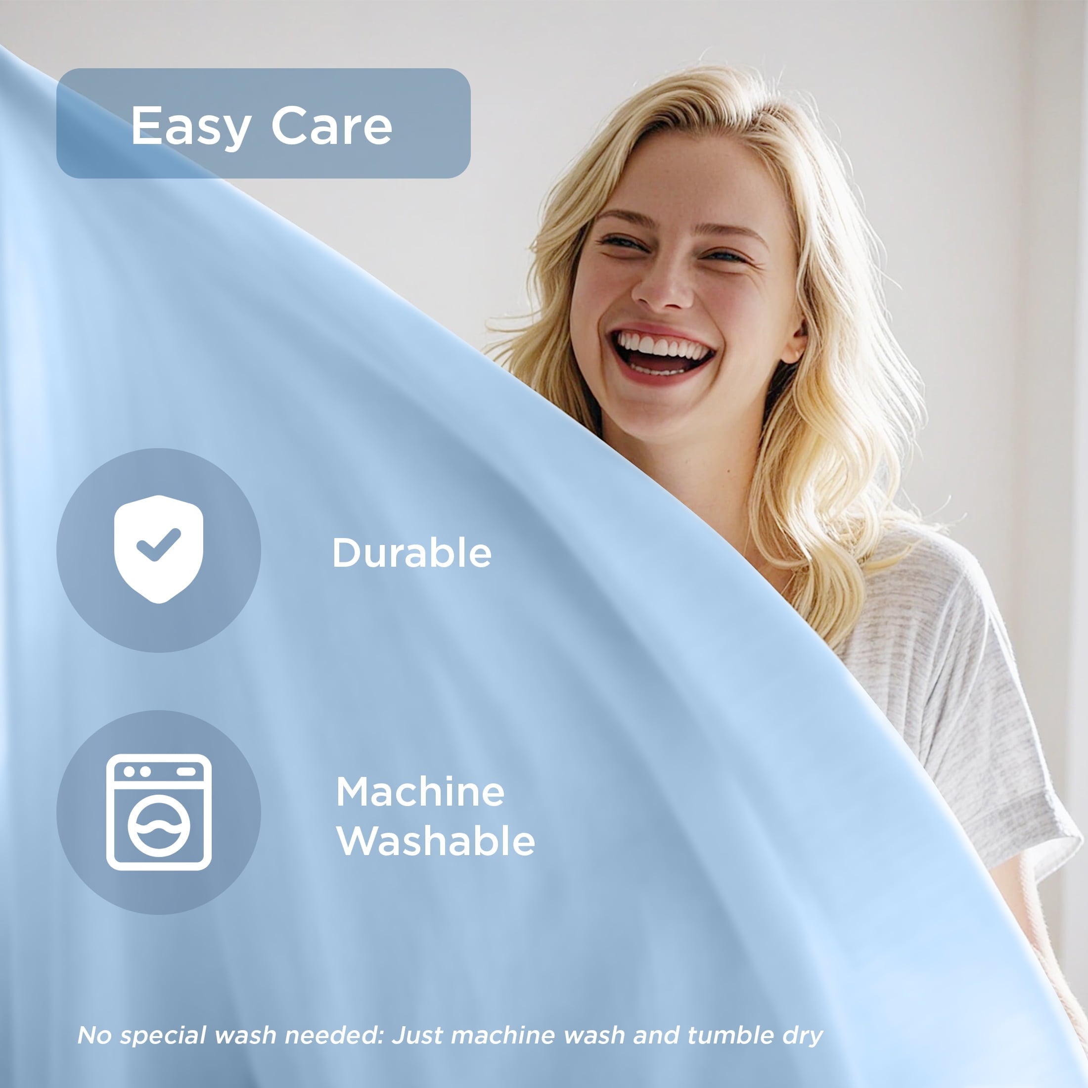 Cooling Sateen Full/QueenSize Sheet Set, 3 Piece Cooling Bed Sheet with Deep Pocket for Hot Sleepers, Ice Blue - Luxury Bed Sheet Set with Deep Pockets Detail