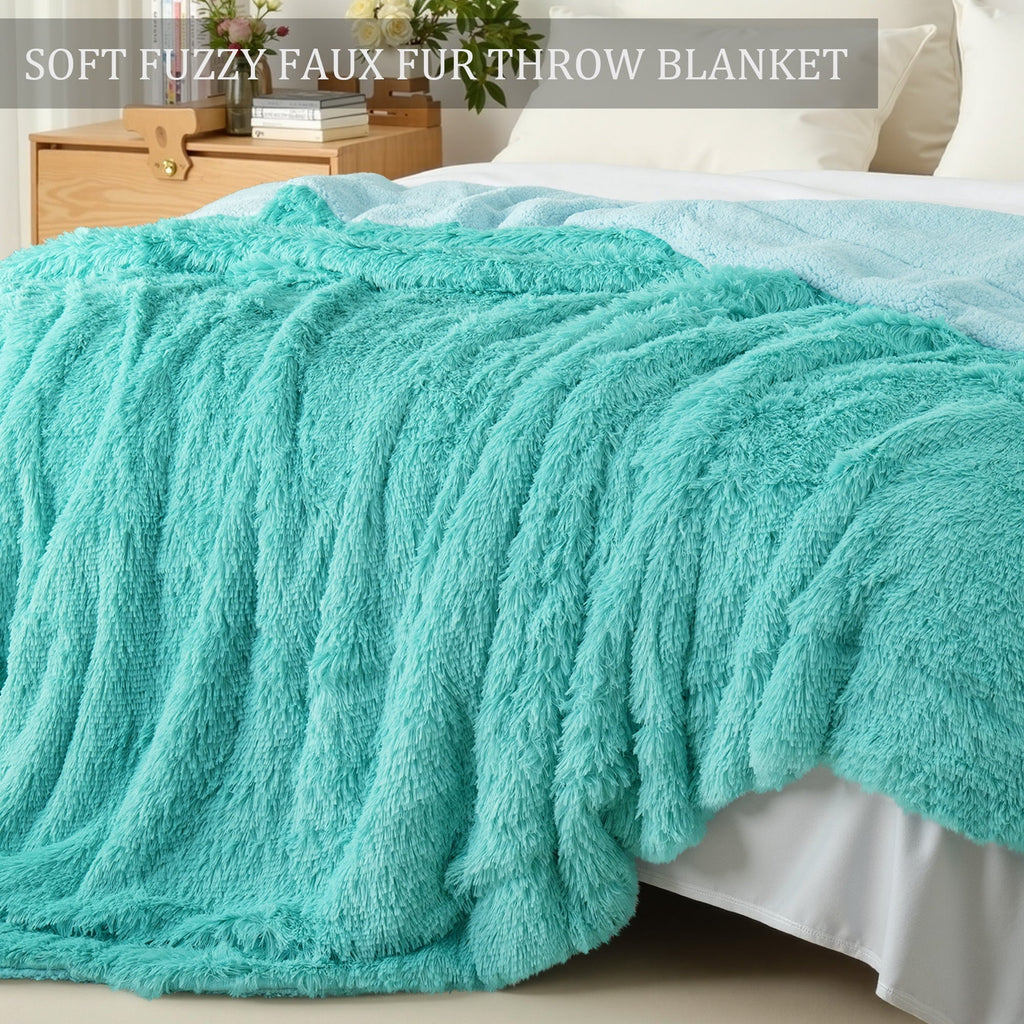 Lightweight Warm Fuzzy Faux Fur Throw Blanket, Reversible Shaggy Sherpa Fleece Blankets,Fluffy Plush Warm Throws for Couch, Bed, 50x60... - Cozy Fleece Throw Blanket for Couch & Bed Detail