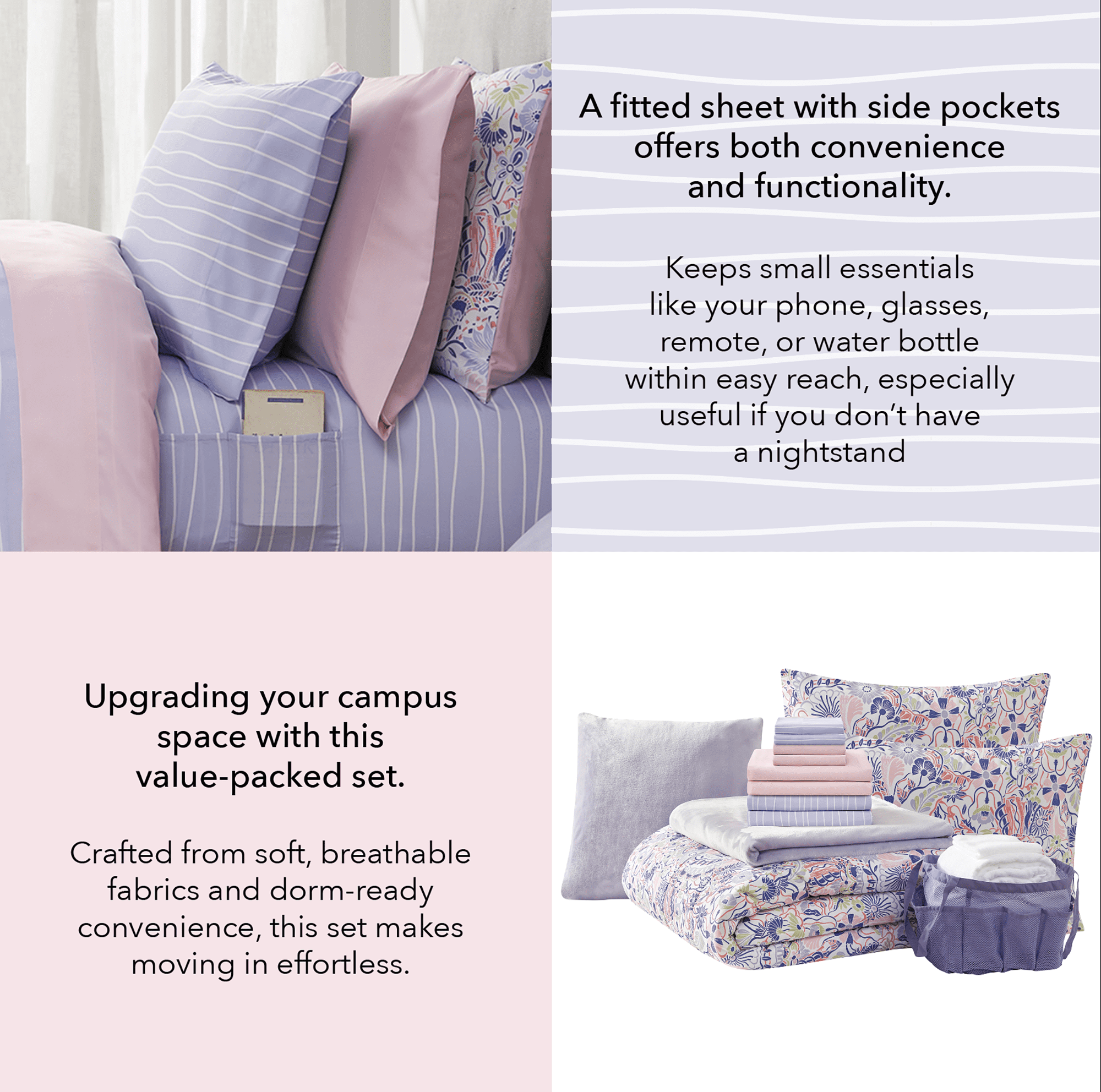 Heavyweight Warmth 14pc College Dorm Essentials Bundle, Twin-XL, Reversible Bed in a Bag Comforter Set, Purple Floral - Cloud-Like Soft Lightweight Bed Comforter Detail