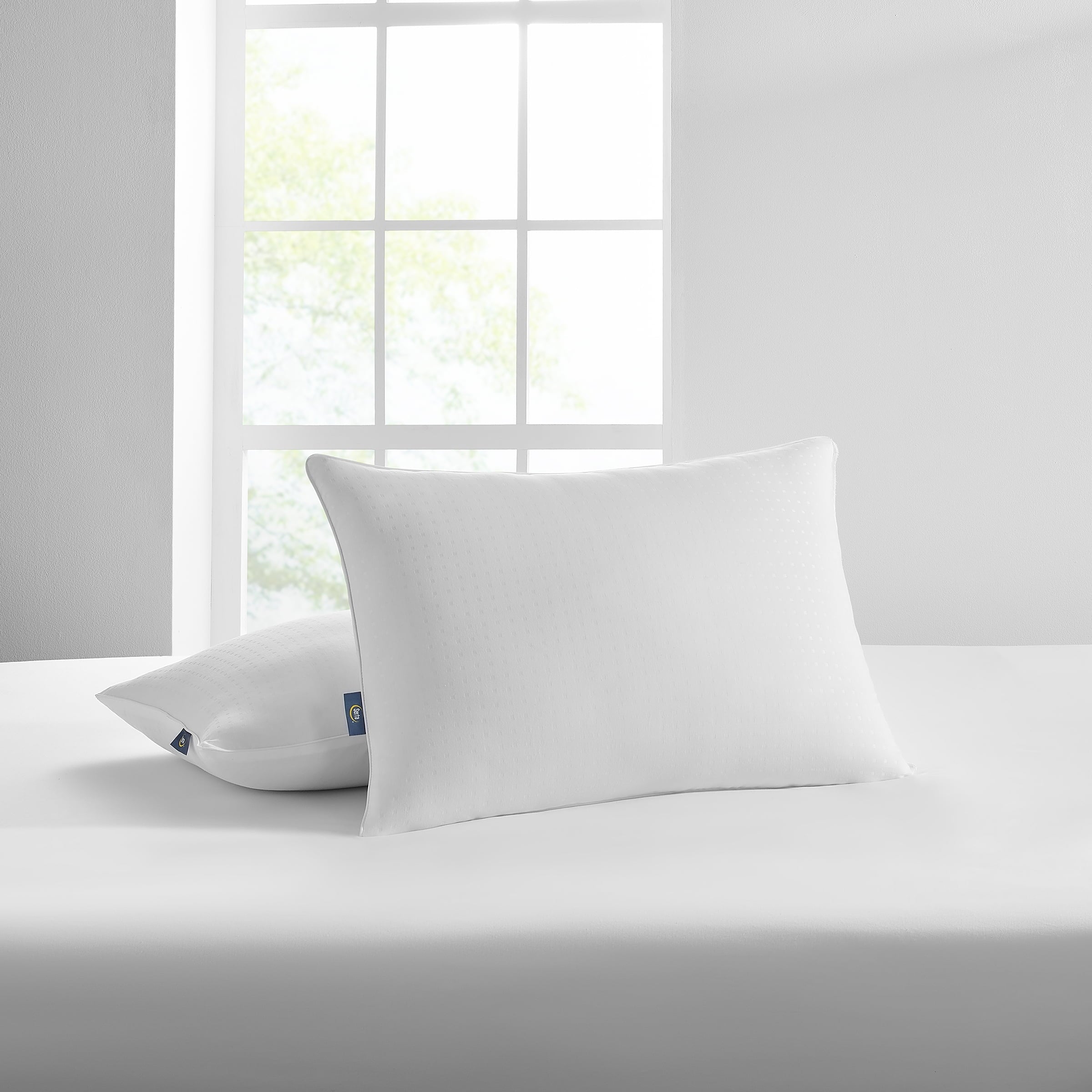 Decorative Plump pedic No-Go-Flat Bed Pillow, Standard/Queen, 2 Pack - Ergonomic Memory Foam Pillow for Neck Pain Support Detail
