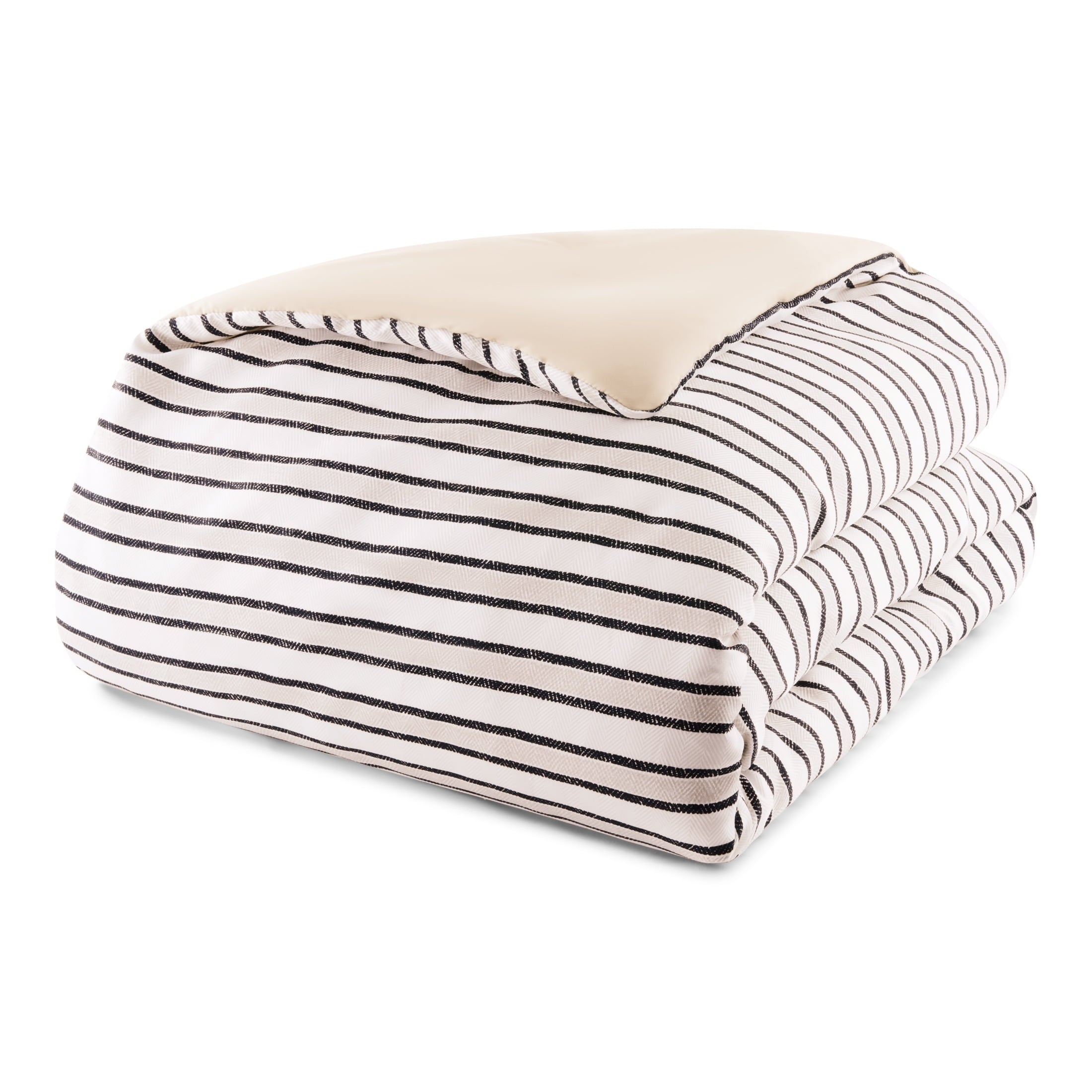 All-Season Soft Touch Bed in a Bag 11-Piece Reversible Tan & Black Striped Comforter Set with Sheets, Queen - Cloud-Like Soft Lightweight Bed Comforter Detail