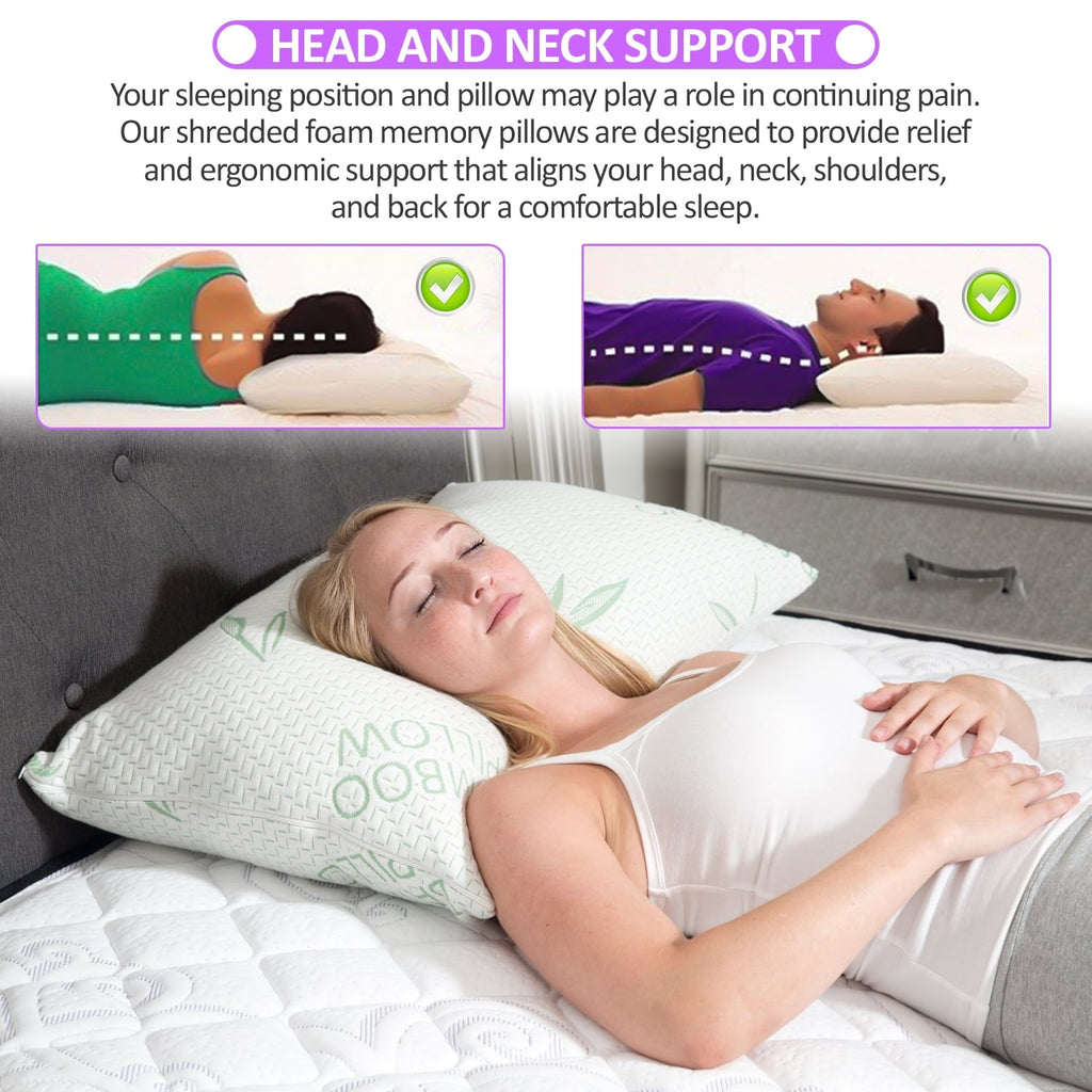 Orthopedic Support King Size Bamboo Pillow, Memory Foam Bed Pillows with Washable Pillowcases, King - Hotel Quality Plush Sleeping Pillows Detail