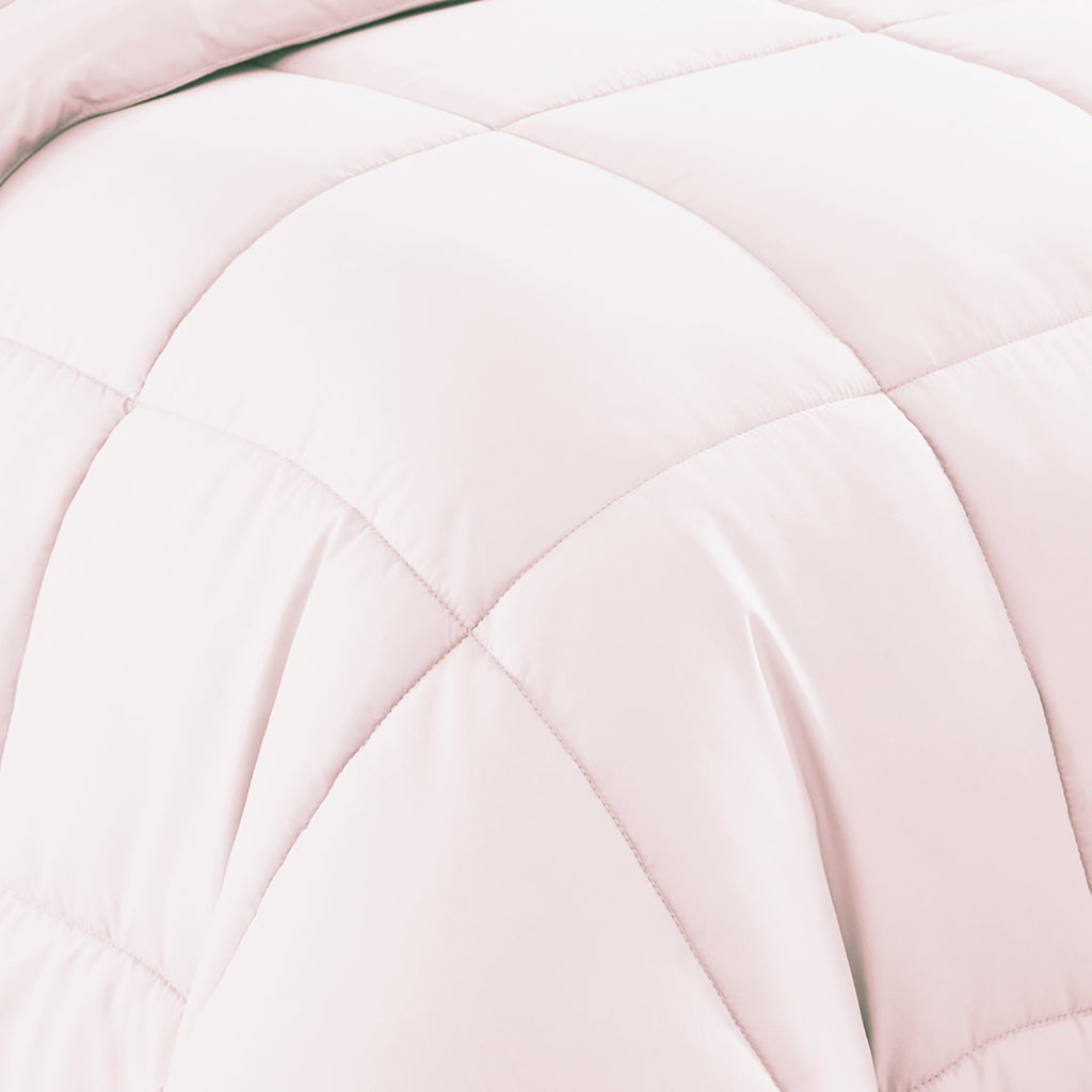Luxurious Quilted Supreme 7 Piece Bed-In-A-Bag All Season Solid Comforter & Sheet Set, Full, Pale Pink - Cloud-Like Soft Lightweight Bed Comforter Detail