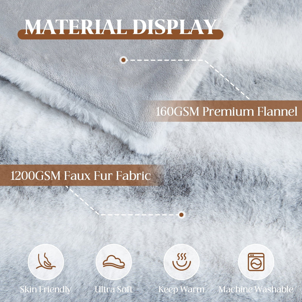 Cozy Fleece Luxury Faux Fur Throw Blanket for Bed Super Thick Warm Fuzzy Blankets for Bedroom Living Room, 60" x 80", White - Luxury Knitted Decorative Throw Blanket with Fringes Detail