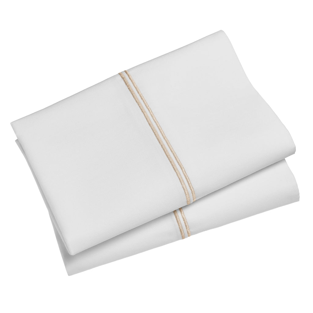 Wrinkle-Resistant 4-Piece 300 Thread Count White Pima Cotton Bed Sheet Set with Tan Hem, Full , Adult/Teen - Cooling Hotel Quality Bedding Sheets and Pillowcases Detail