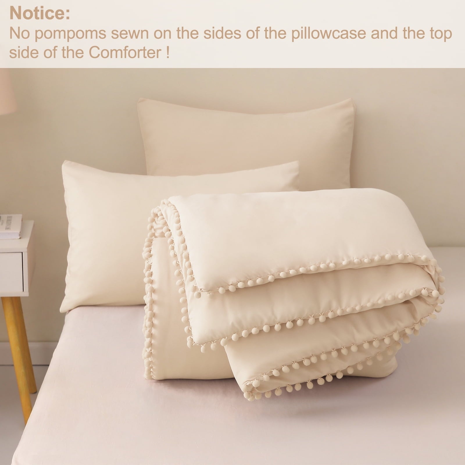 All-Season Boho Pom Pom Ball Fringe King Size Comforter Set, 3 Pieces Beige Lightweight Down Alternative Bedding Comforter Sets ... - Luxurious Quilted Duvet Cover Set Detail