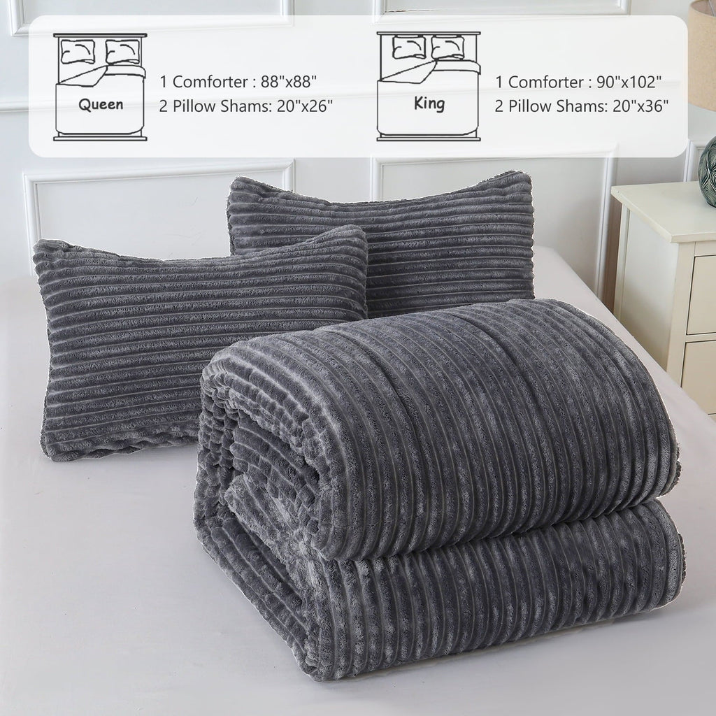 Heavyweight Warmth 3 Piece Fleece Queen Comforter Set - Soft & Warm Fluffy Dark Gray Sherpa Bedding , Fuzzy Heavy Double Sided Design Wi... - Cloud-Like Soft Lightweight Bed Comforter Detail