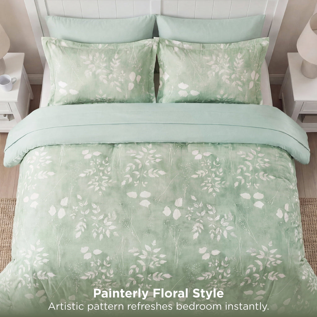 Luxurious Quilted Queen Comforter Set Sage Green, Bed in a Bag Queen Size Bedding, 7-Pieces Botanical Flowers Spring Comforter, Sheets,... - Hypoallergenic Ultra-Fluffy Quilt for Winter Detail