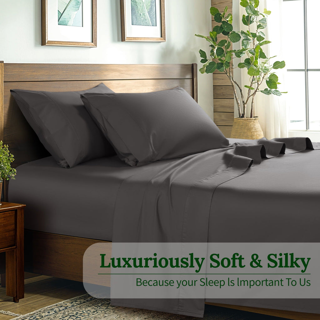 Ultra-Soft 100% Cotton Bed Sheets Set, 1000 Thread Count 4 Piece Luxury Soft Sheets Set with 16" Deep Pocket, Queen, Dark Gray - Premium Ultra-Soft Pillowcase Pair for Sleeping Detail