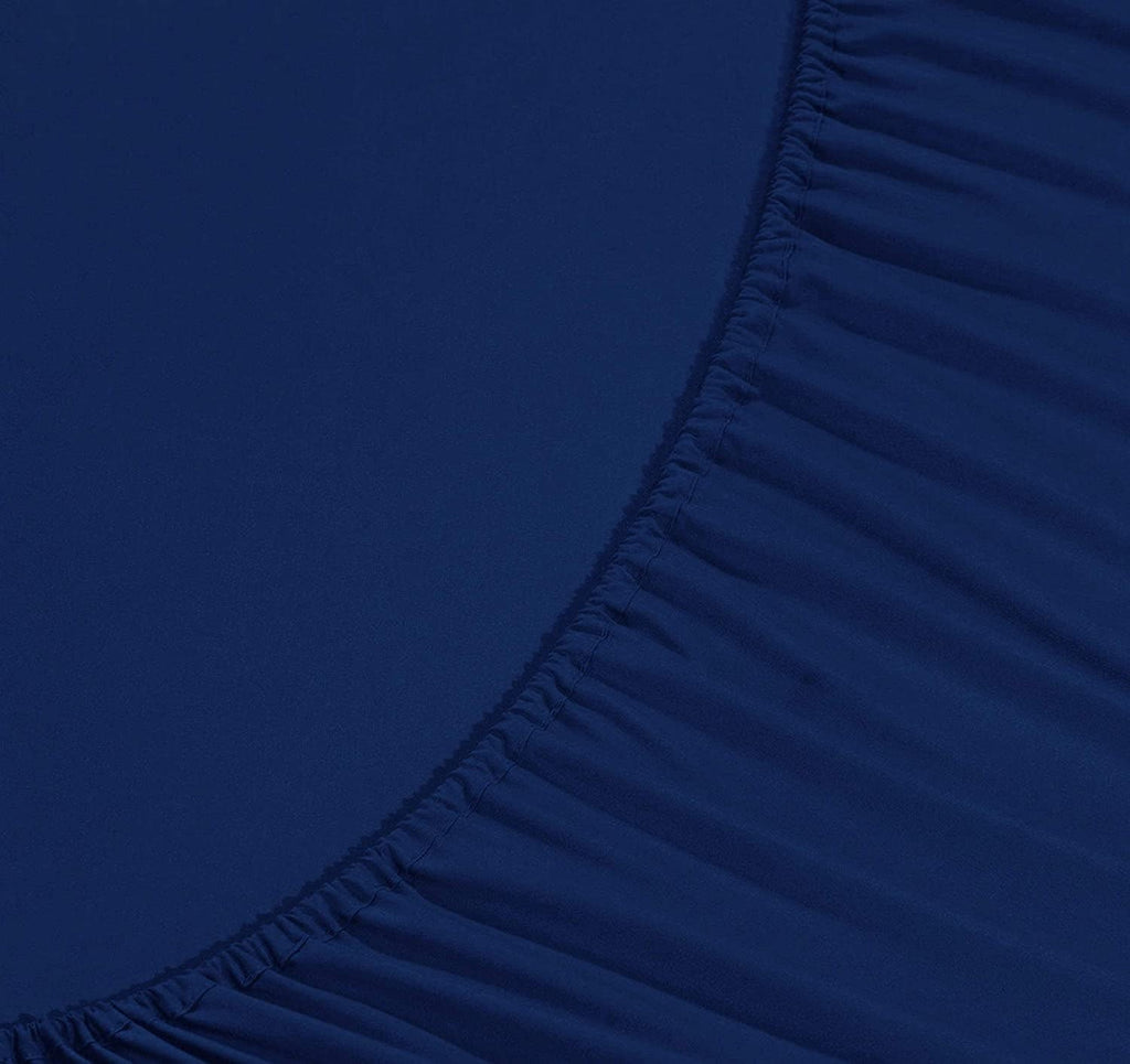 Cooling Sateen 4-Piece Microfiber Bed Sheet Set, Soft & Breathable, Wrinkle & Fade Resistant, Deep Pocket, Queen, Navy Blue - Premium Ultra-Soft Pillowcase Pair for Sleeping Detail