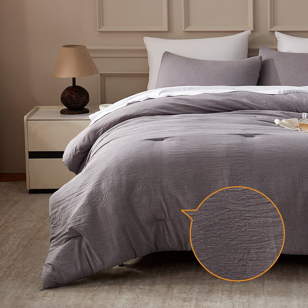 Hypoallergenic Cloud Washed Comforter Set Full Size - 3 Pieces Soft Luxury Cationic Dyeing Bedding Sets, Linen-Like Texture Breathable Wri... - All-Season Down Alternative Comforter Insert Detail