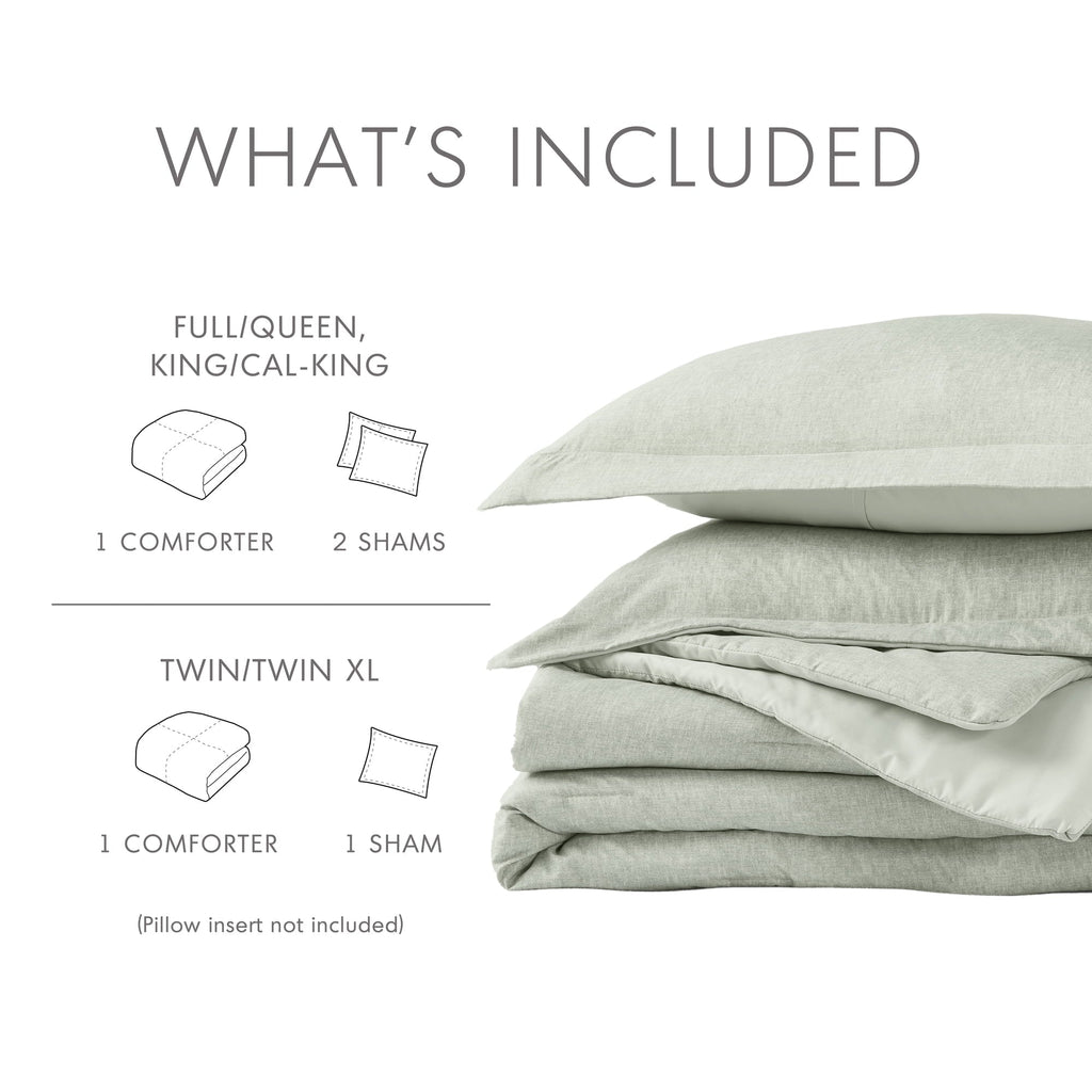 All-Season Full/Queen Comforter Sets, Reversible 3 Piece Extra Soft Bedding Set, Chambray Print Sage Green Comforter Bed Set wit... - Hypoallergenic Ultra-Fluffy Quilt for Winter Detail