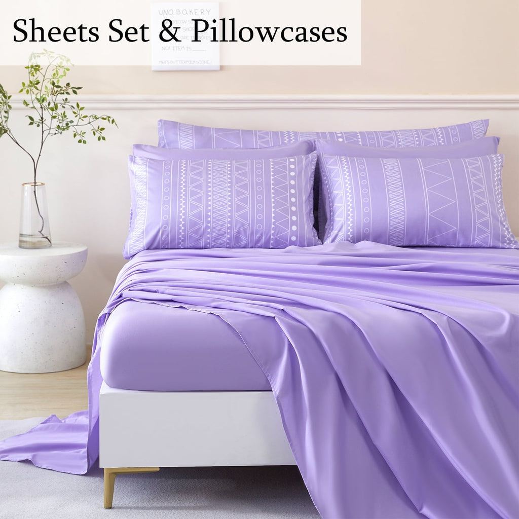 All-Season 8-Pieces Boho Bedding Set Full Lavender Striped Bed in a Bag for Girls Women Soft Fluffy Purple Comforter Set with Sh... - Cloud-Like Soft Lightweight Bed Comforter Detail