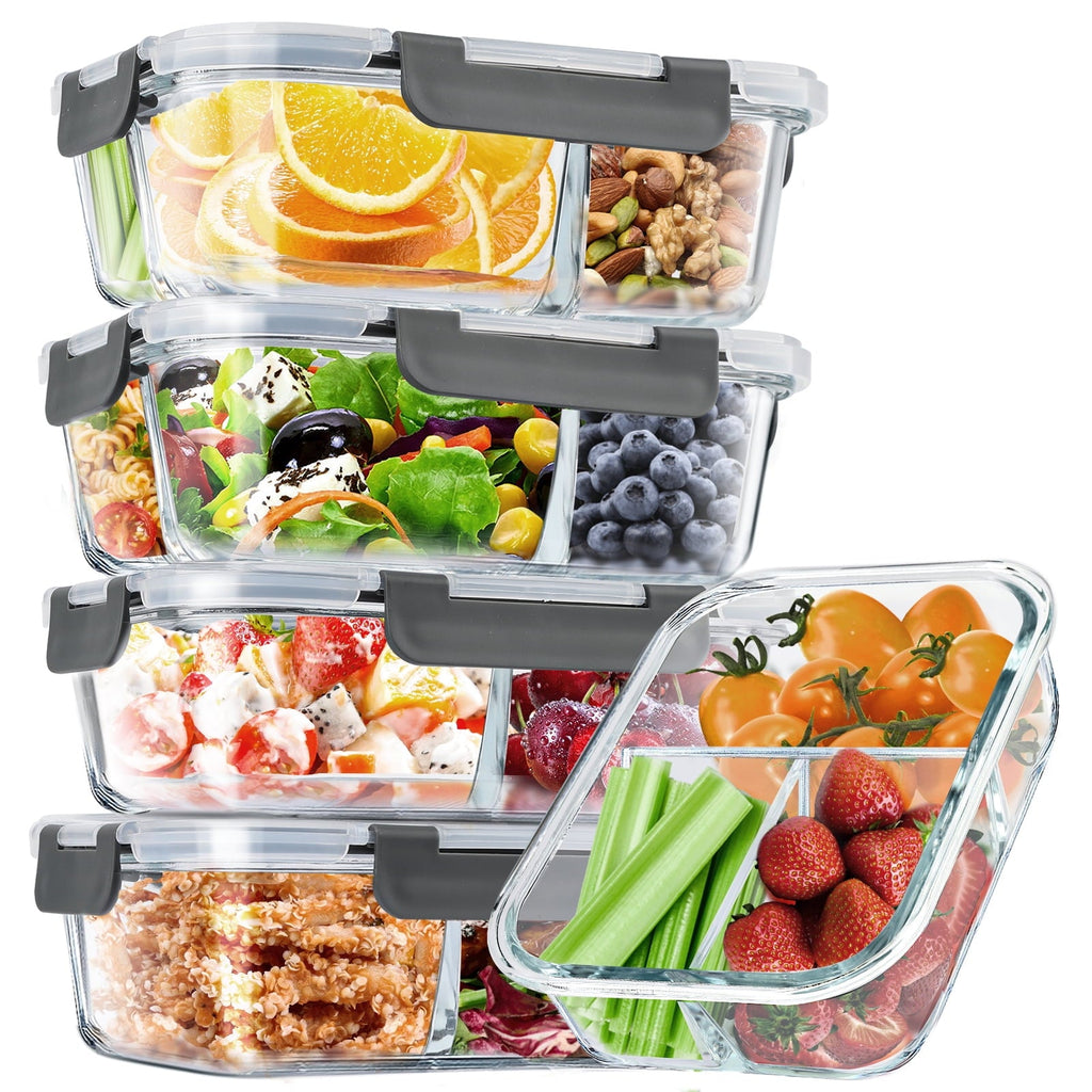 Fun Food Fidget 8 Pcs Glass Food Storage Containers with Lids, 2 & 3 Compartment Glass Airtight Meal Prep Containers (4 Containers & ... - Playful Star & Heart Shaped Geometric NeeDoh Detail