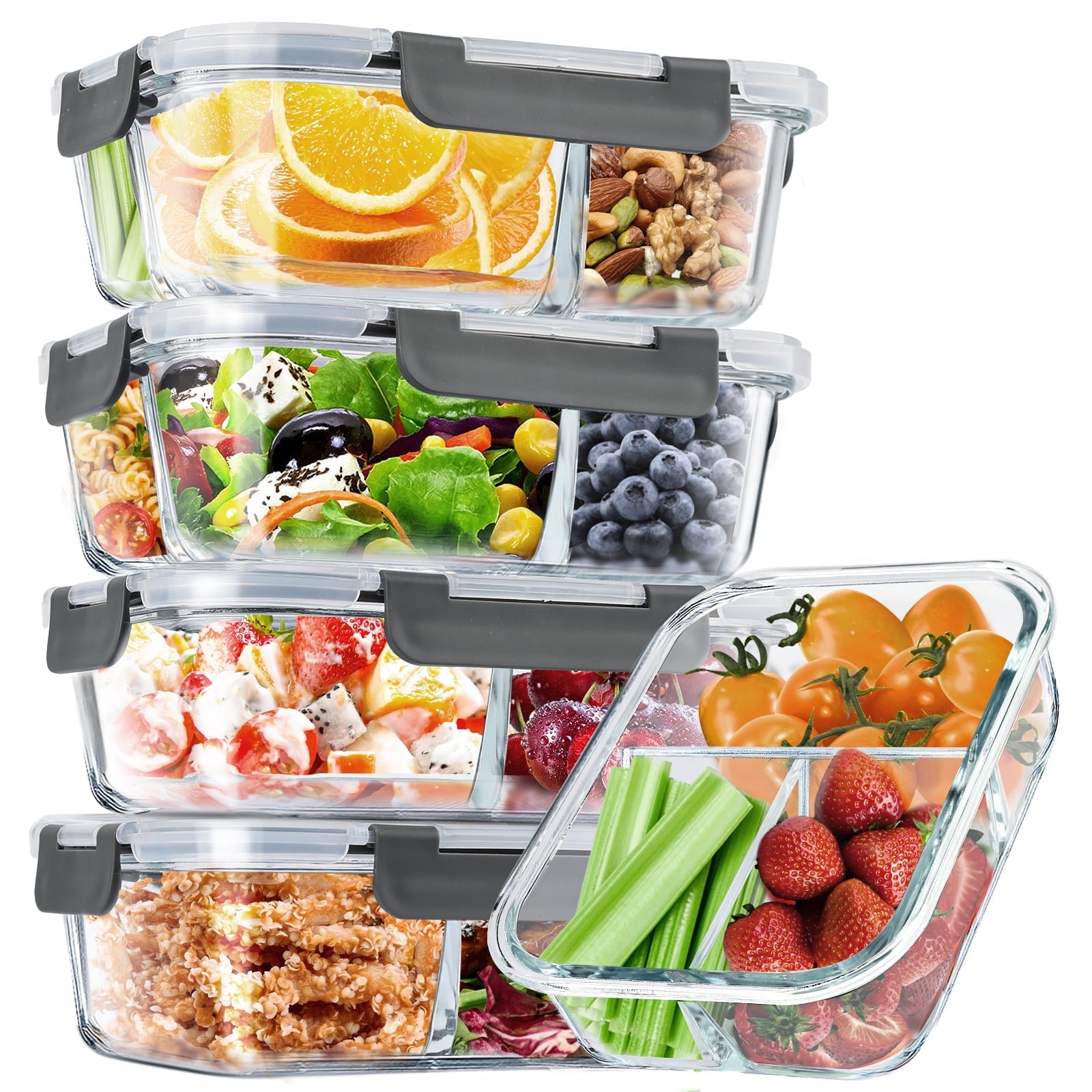 Fun Food Fidget 8 Pcs Glass Food Storage Containers with Lids, 2 & 3 Compartment Glass Airtight Meal Prep Containers (4 Containers & ... - Playful Star & Heart Shaped Geometric NeeDoh Detail