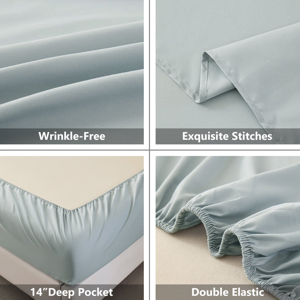 Breathable Luxury Sheets Set 4 Piece Queen/Full Size Sheet Set, Soft & Lightweight And Breathable ding Set, Fitted Sheet, Flat Sheet & ... - Breathable Egyptian Cotton Flat & Fitted Sheets Detail