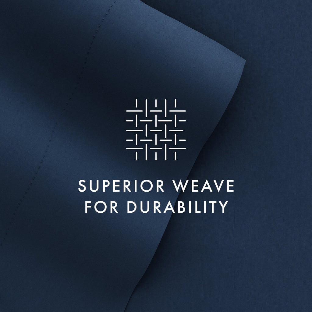 Cooling Sateen 4 Piece Solid Microfiber Bed Sheet Set, Navy, Queen - Luxury Bed Sheet Set with Deep Pockets Detail