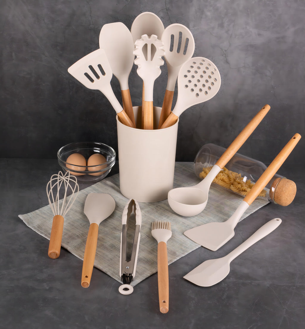 Heat-Resistant 14pcs Cooking Utensil Set with Caddy - Durable Turner & Ladle Utensil Set for Home Chefs Detail