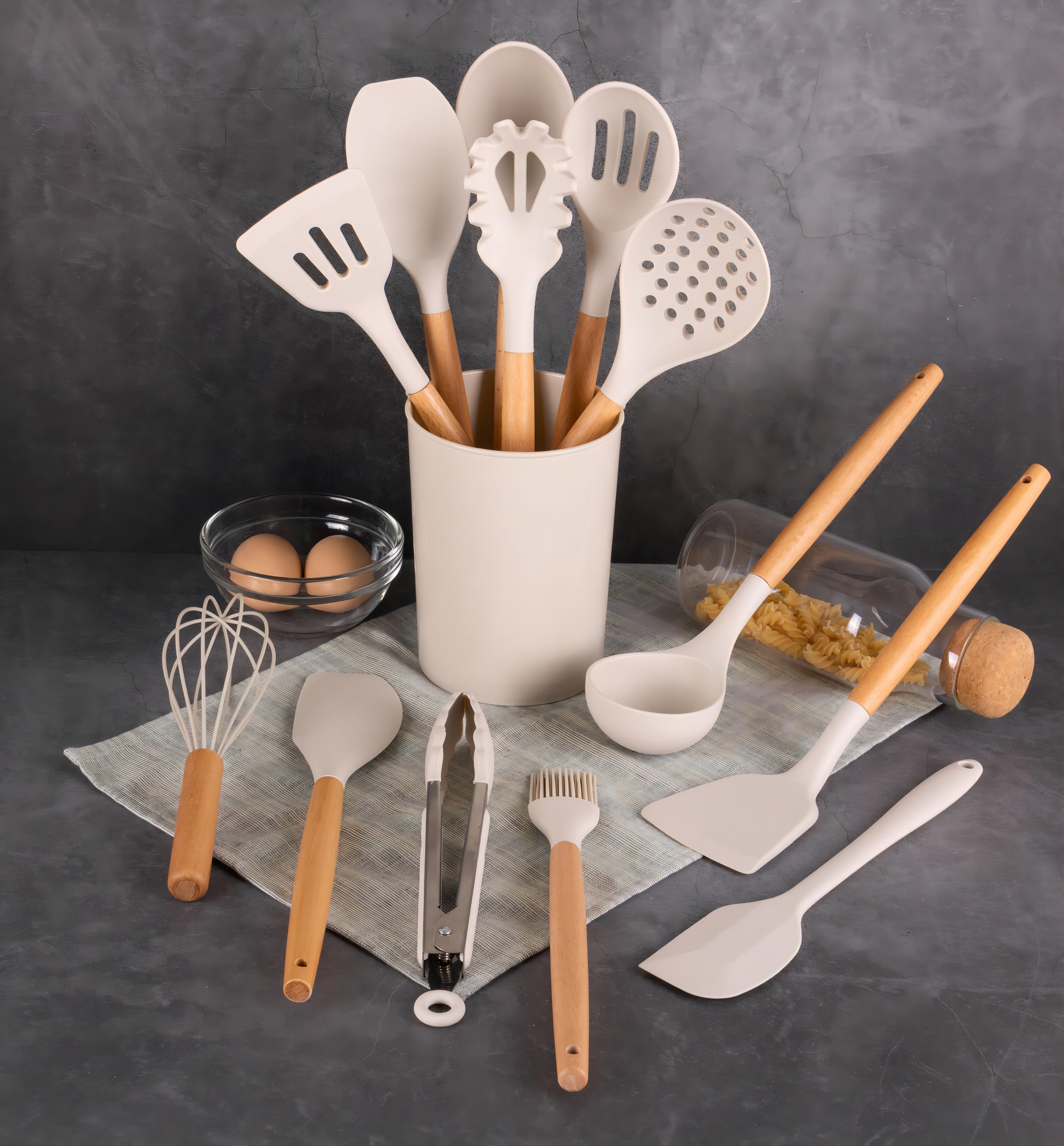 Heat-Resistant 14pcs Cooking Utensil Set with Caddy - Durable Turner & Ladle Utensil Set for Home Chefs Detail