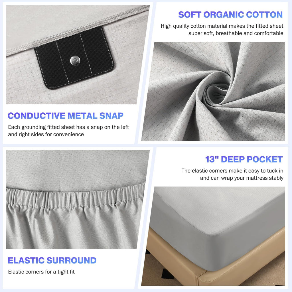 Cooling Sateen Grounding Sheets King Size,Earth Grounded Fitted Bed Sheet 10% Pure Silver Fiber + 90% Organic Cotton, Bed Grounding ... - Cooling Hotel Quality Bedding Sheets and Pillowcases Detail