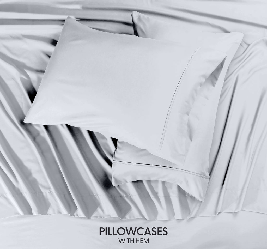 Cooling Sateen Queen Size Bed Sheet Set in Bright White – 4 Piece Microfiber Sheets, Ultra-Soft, Deep Pocket, Wrinkle-Resistant, Eas... - Cooling Hotel Quality Bedding Sheets and Pillowcases Detail