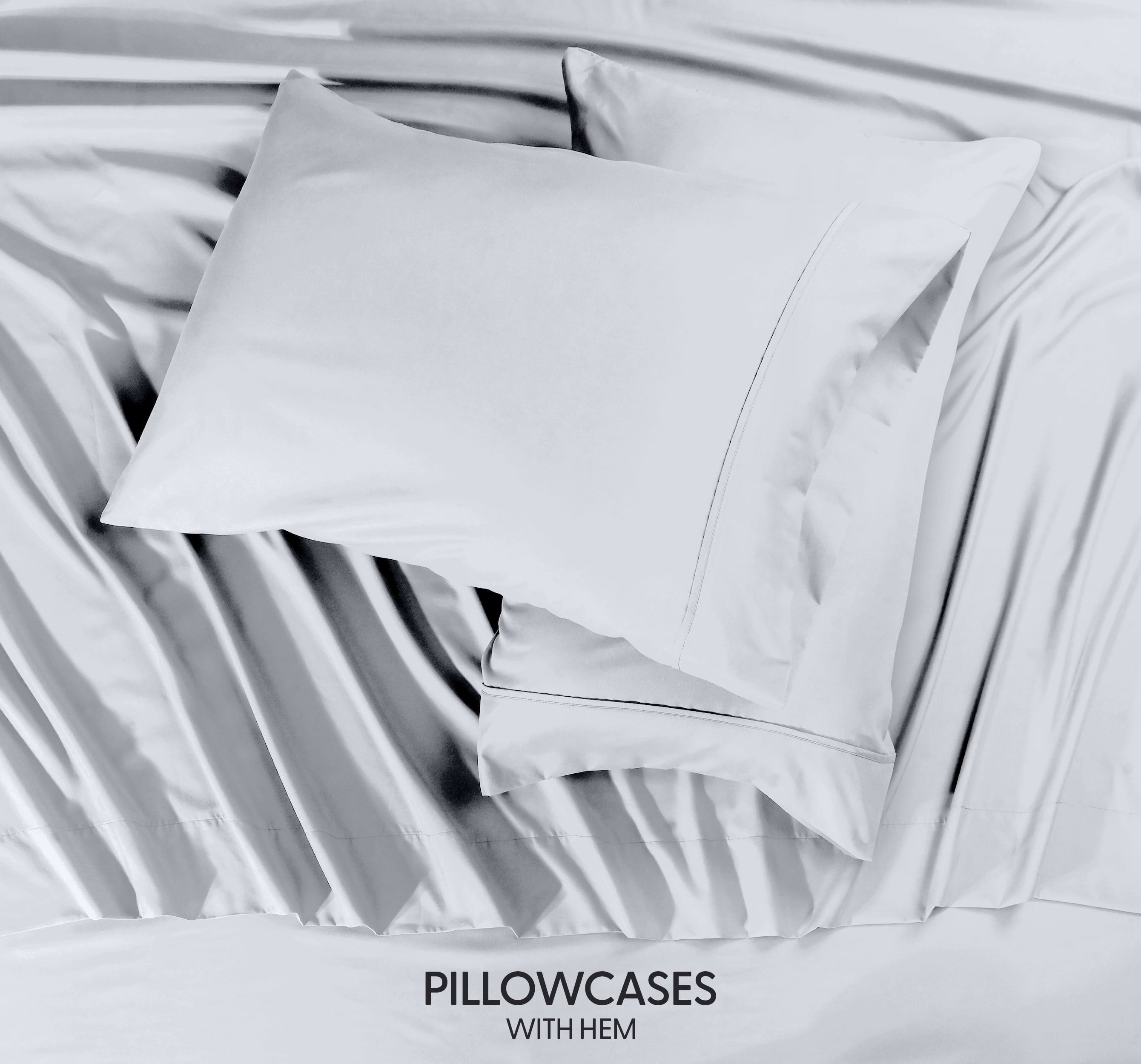 Cooling Sateen Queen Size Bed Sheet Set in Bright White – 4 Piece Microfiber Sheets, Ultra-Soft, Deep Pocket, Wrinkle-Resistant, Eas... - Cooling Hotel Quality Bedding Sheets and Pillowcases Detail