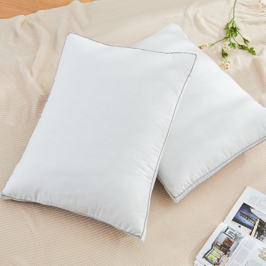 Decorative Plump 2 Pack Pillows for Bed, Standard Size Pillows Insert for Side and Back Sleepers, Soft Down Alternative Microfiber Fil... - Orthopedic Shredded Foam Bed Pillow Set Detail