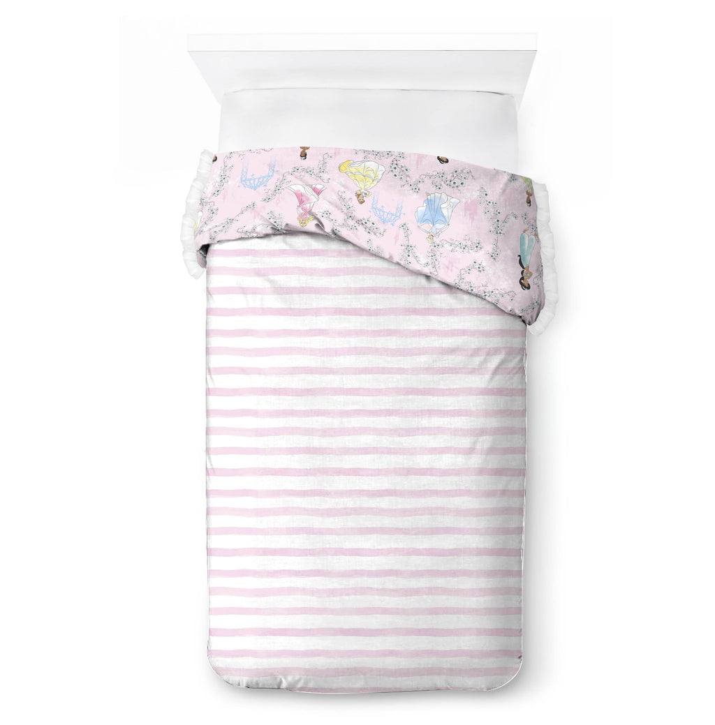 Heavyweight Warmth Princess Floral Gardens 2-Piece Twin/Full Reversible Comforter Set, Polyester Microfiber, Pink & White - Luxurious Quilted Duvet Cover Set Detail