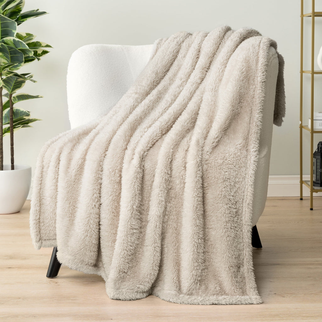 Decorative Knitted Sherpa Throw Blanket For Couch Sofa, Cream Beige Fluffy Warm Plush Blanket for Bed, Cozy Super Soft Lightweight Throw... - Luxury Knitted Decorative Throw Blanket with Fringes Detail