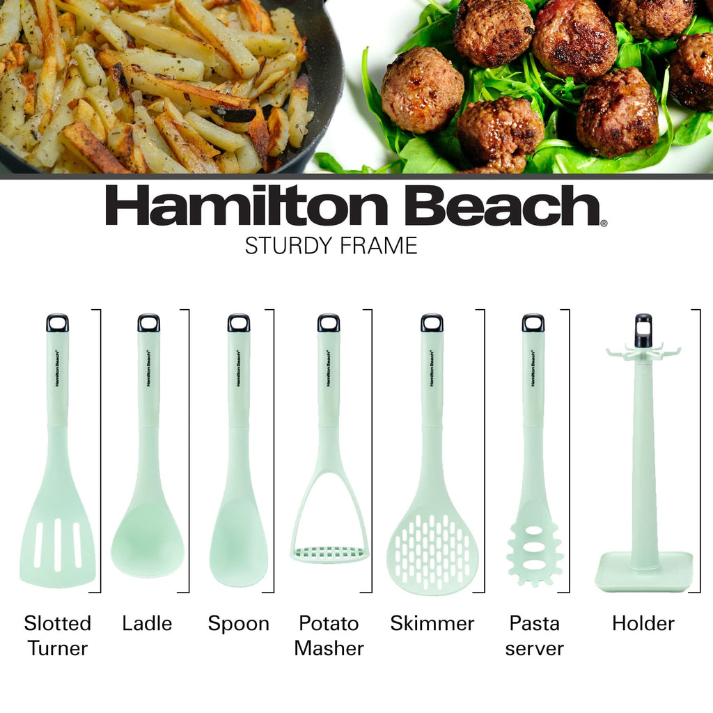 Ergonomic Cooking Kitchen Utensil Set 7 Piece | Cooking Utensil set Slotted turner, Ladle Skimmer, Pasta Server, Potato Masher, S... - Premium Stainless Steel Cooking Utensil for Non-Stick Pots Detail