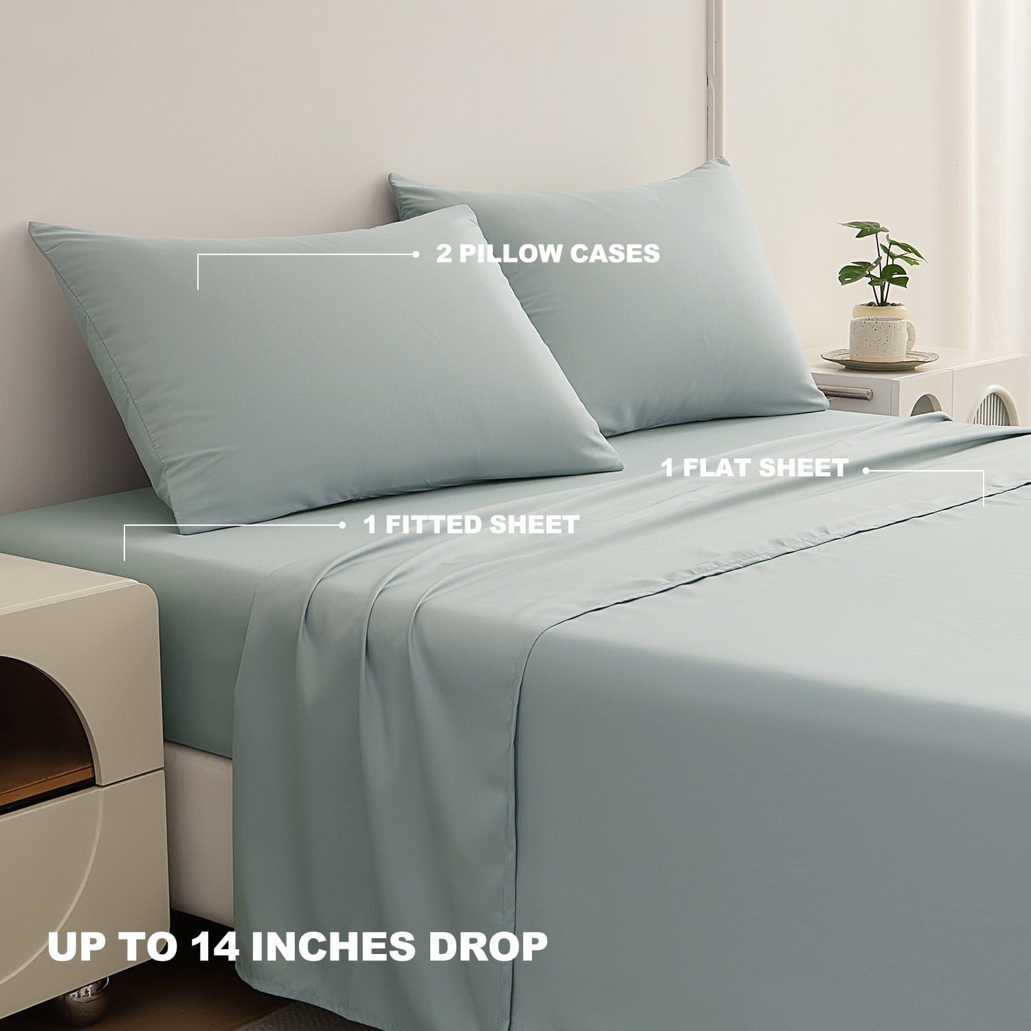 Breathable Luxury Sheets Set 4 Piece Queen/Full Size Sheet Set, Soft & Lightweight And Breathable ding Set, Fitted Sheet, Flat Sheet & ... - Breathable Egyptian Cotton Flat & Fitted Sheets Detail