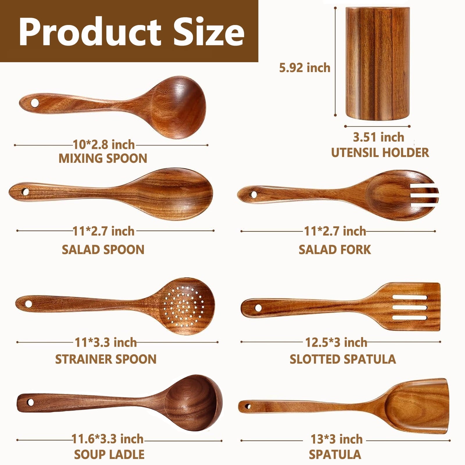 Premium Silicone Wooden Spoons for Cooking, 8 Pcs Natural Teak Wooden Utensils Set, Non-Stick & Heat Resistant Durable Wood ... - Premium Stainless Steel Cooking Utensil for Non-Stick Pots Detail