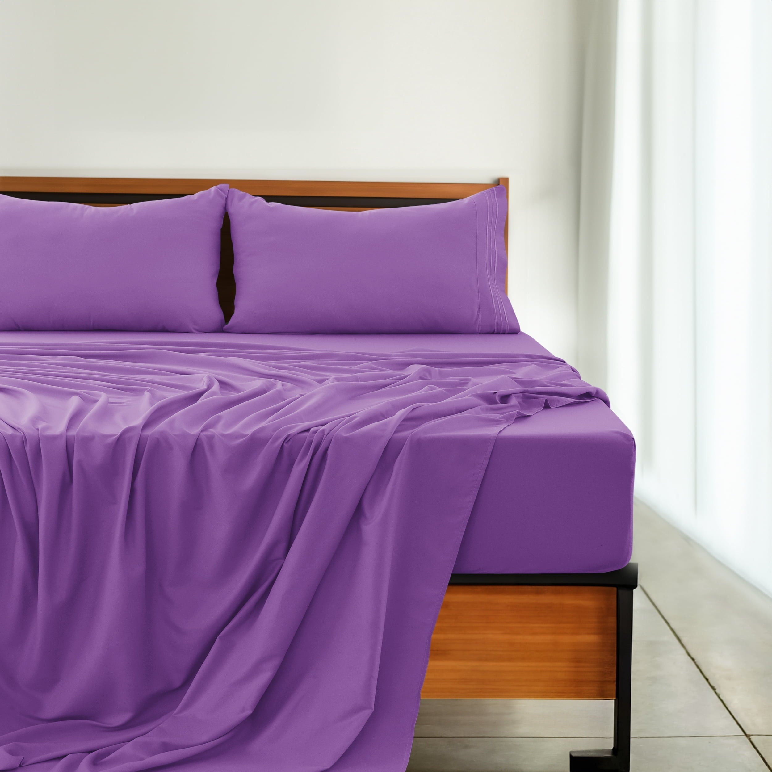 Wrinkle-Resistant Queen Size Sheets Set Brushed Microfiber High GSM, 4 Piece Sheet Set Upto 16 Inches Deep Pocket Bedding Sheets & Pillow - Breathable Egyptian Cotton Flat & Fitted Sheets Detail