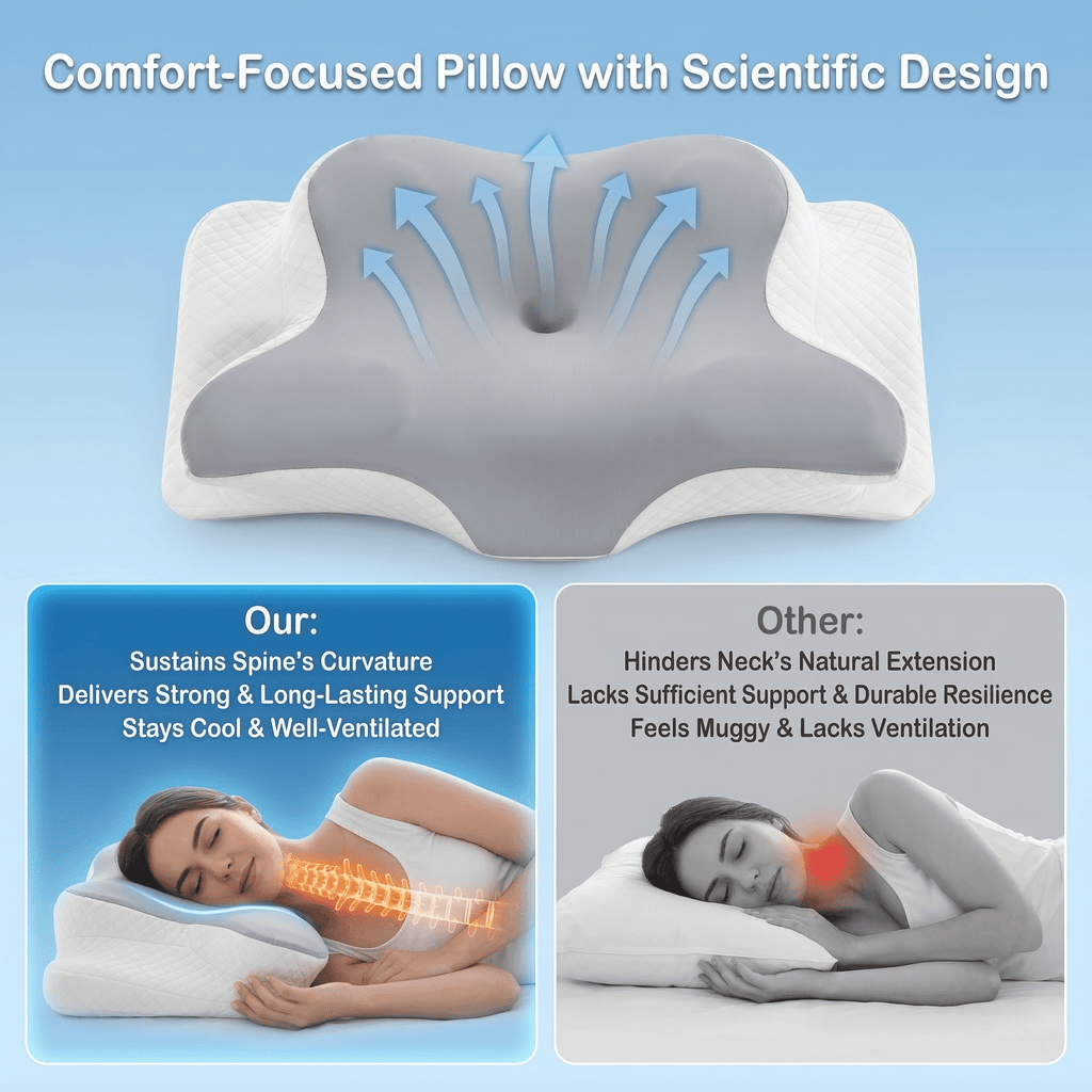 Orthopedic Support Memory Foam Contour Pillows - Neck Pain Relief, Orthopedic Cervical, Breathable Washable Cover - Hotel Quality Plush Sleeping Pillows Detail