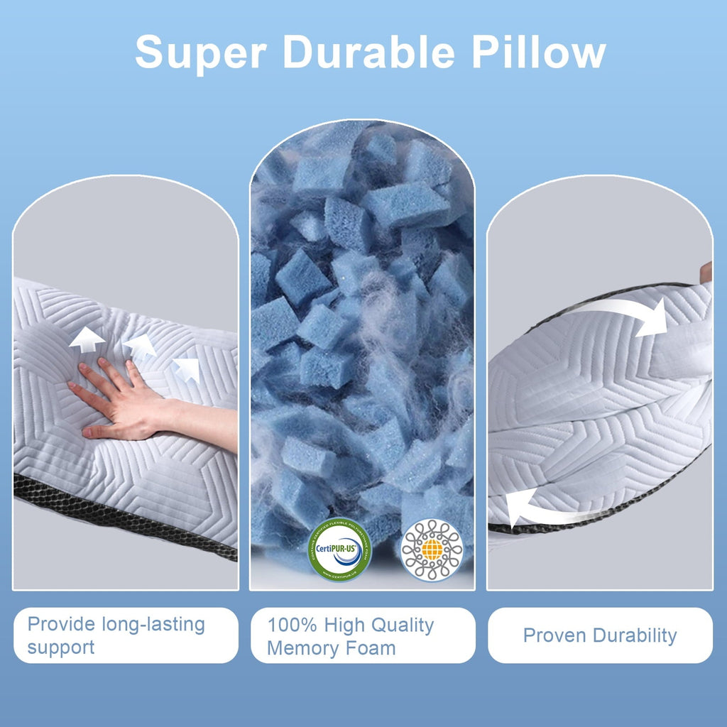 Hotel Collection Soft Bed Pillow, Shredded Memory Foam Pillow, Comfortable Sleeping Pillow, Standard Size, Affordable Everyday Use - Orthopedic Shredded Foam Bed Pillow Set Detail
