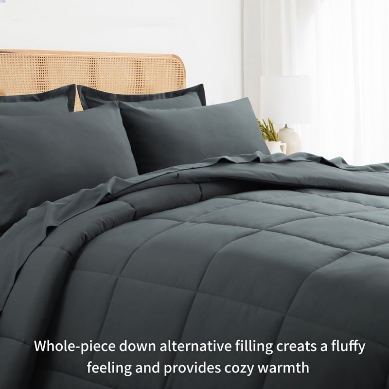 Heavyweight Warmth 7 Pieces Comforter Set with Sheets - Bed in a Bag with Comforter and All Season Sheets, Pillowcases,Dark Gray,Queen - Hypoallergenic Ultra-Fluffy Quilt for Winter Detail