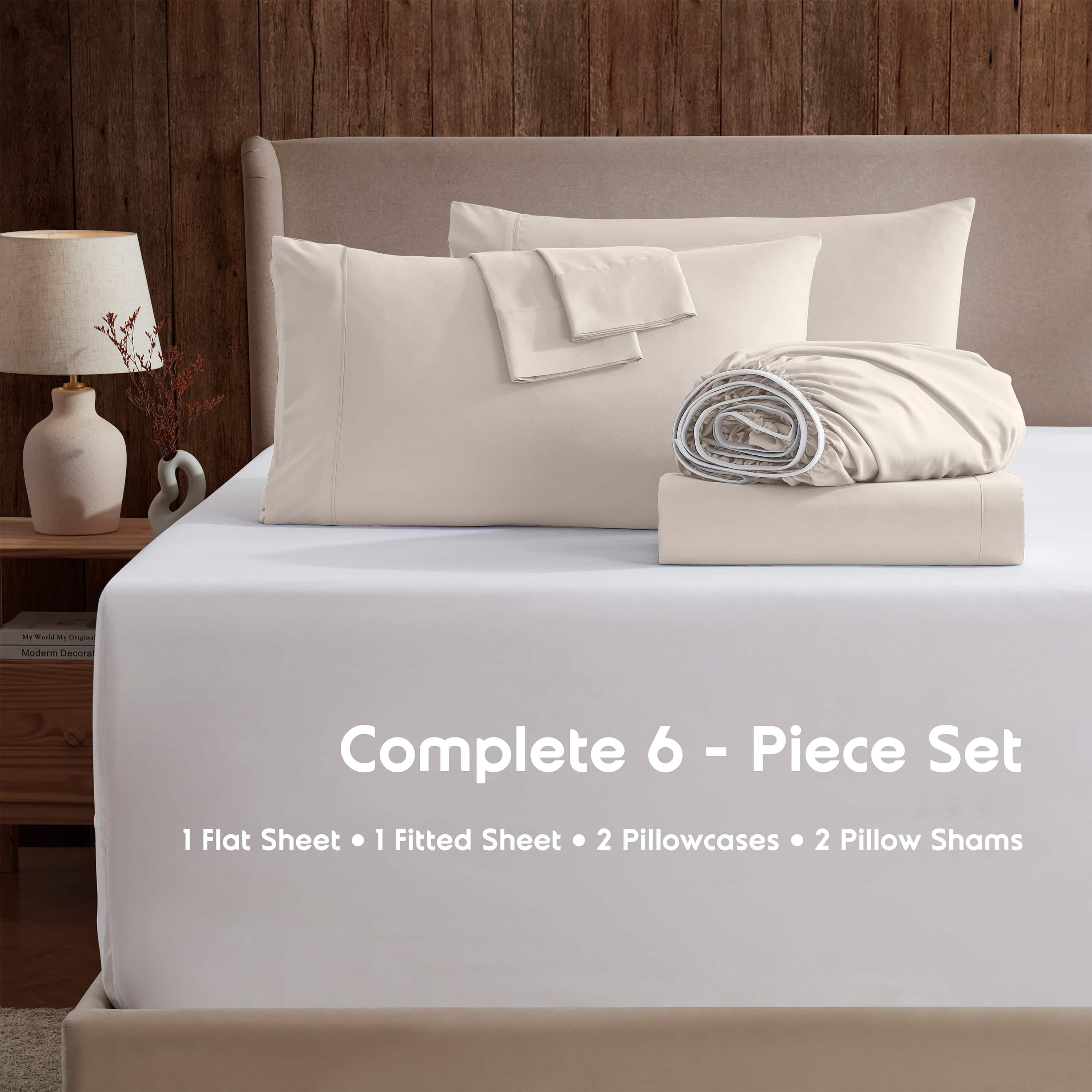 Wrinkle-Resistant Extra Deep Pocket Queen Sheets set, Fits 18"-24" Mattress, 6 Piece Soft Microfiber Bed Sheet Sets, Linen - Luxury Bed Sheet Set with Deep Pockets Detail