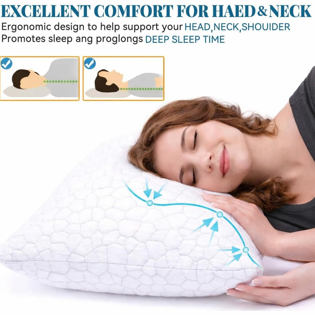 Decorative Plump Shredded Memory Foam Pillows for Sleeping, Bed Pillows Queen Size Set of 2 Pack Adjustable for Side and Back Sleeper ... - Hotel Quality Plush Sleeping Pillows Detail