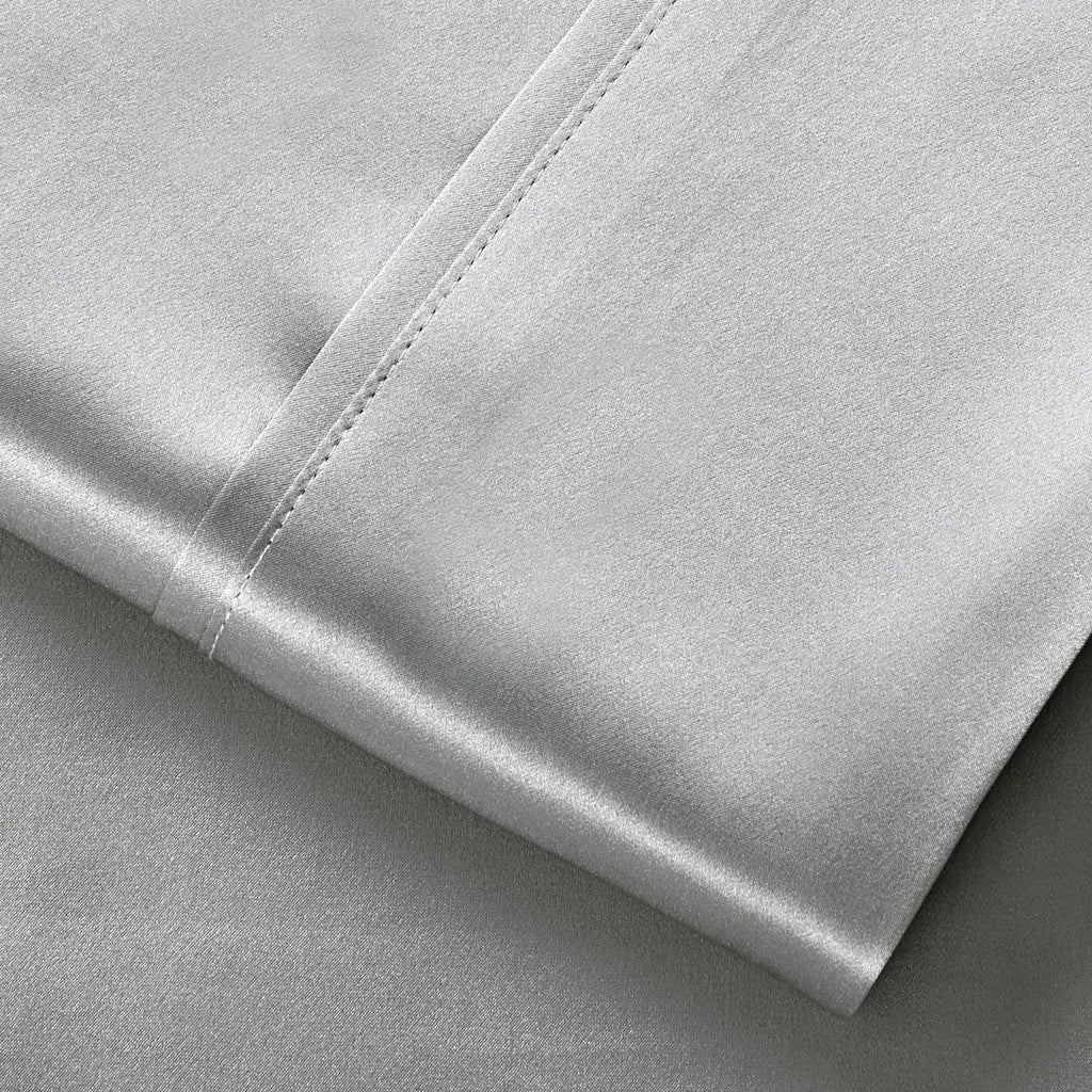Premium Egyptian Cotton Luxury Satin Sheets Set Full Size Light Gray, 4-Piece Bedding Sets with Deep Pockets - Soft and Smooth Satin Bed Shee... - Cooling Hotel Quality Bedding Sheets and Pillowcases Detail