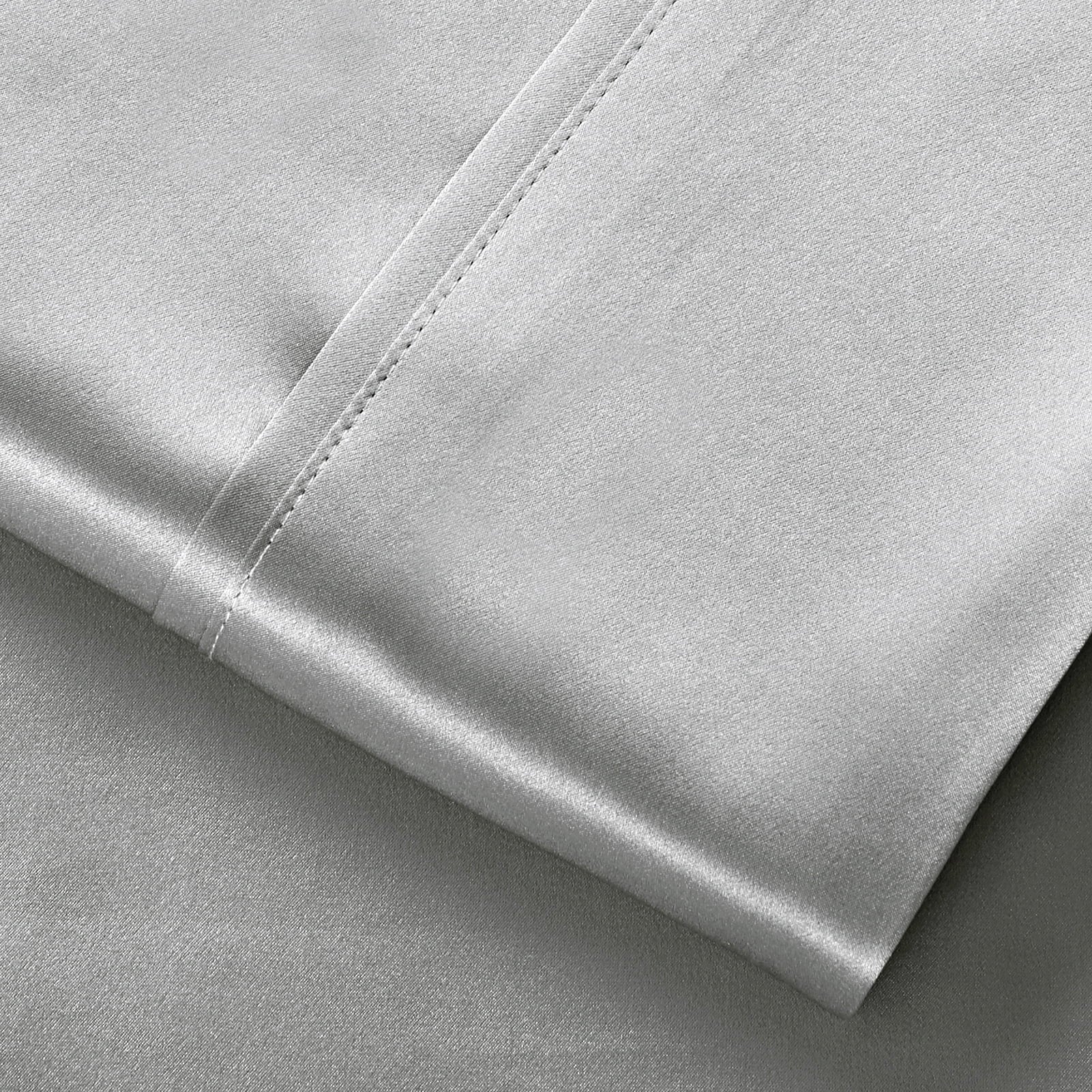 Premium Egyptian Cotton Luxury Satin Sheets Set Full Size Light Gray, 4-Piece Bedding Sets with Deep Pockets - Soft and Smooth Satin Bed Shee... - Cooling Hotel Quality Bedding Sheets and Pillowcases Detail