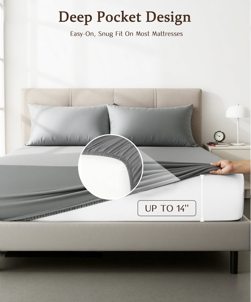 Wrinkle-Resistant Full Size 4 Piece Sheet Set, Comfy Breathable Cooling Bed Sheets Set, Hotel Luxury Bedding, Deep Pockets, Ultra-Soft,... - Luxury Bed Sheet Set with Deep Pockets Detail