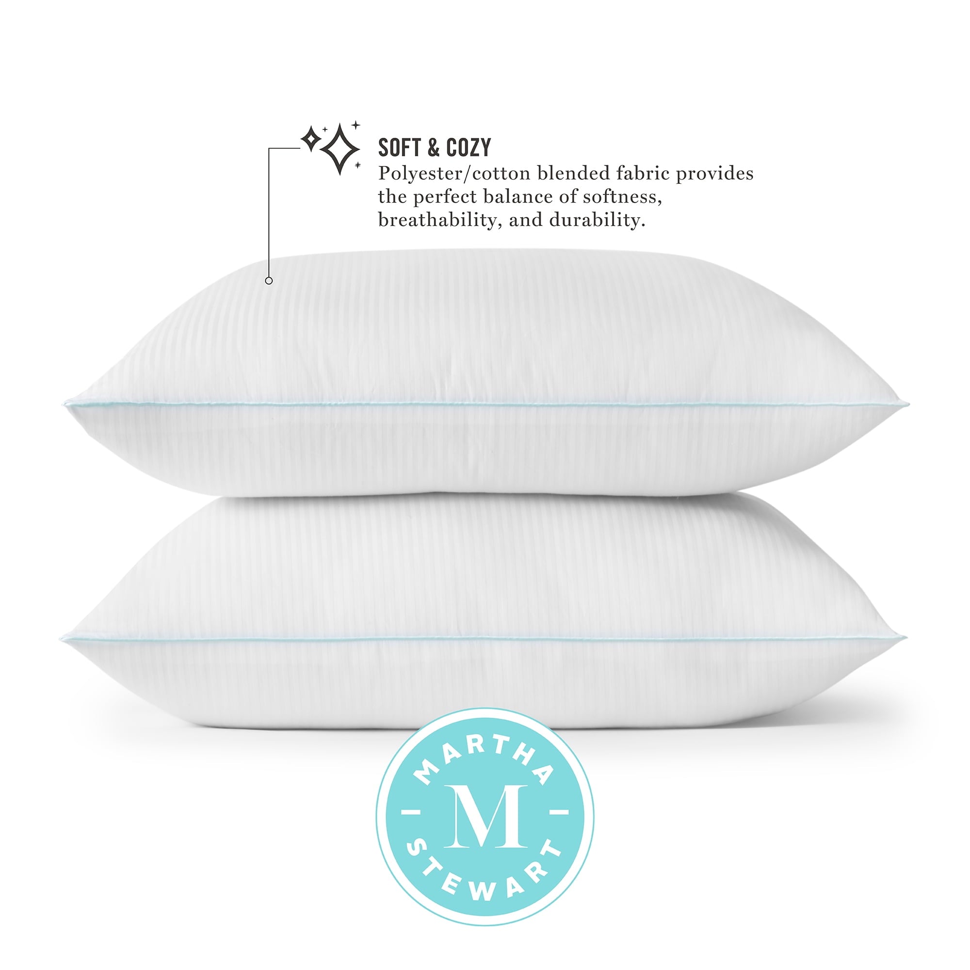 Orthopedic Support Classic Stripe Bed Pillows Standard / Queen Size Set Of 2, Enhanced Loft Plush Pillow for All Sleep Positions, 20" x ... - Hotel Quality Plush Sleeping Pillows Detail