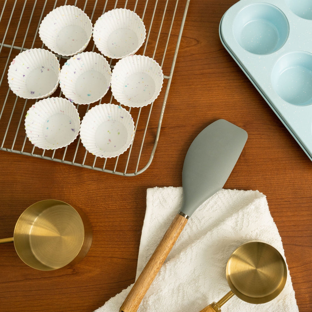 Premium Kitchen Reusable Non-Stick Silicone Baking Cups (12 Pack) - Standard Size - Confetti - Premium Stainless Steel Garlic Presser & Peeler Detail