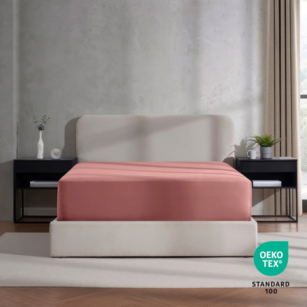 Breathable Luxury Extra Deep Pocket Twin XL Fitted Sheet Only, Fits 18" to 24" Mattress, Soft Microfiber Fitted Bed Sheet, Pink Clay - Breathable Egyptian Cotton Flat & Fitted Sheets Detail